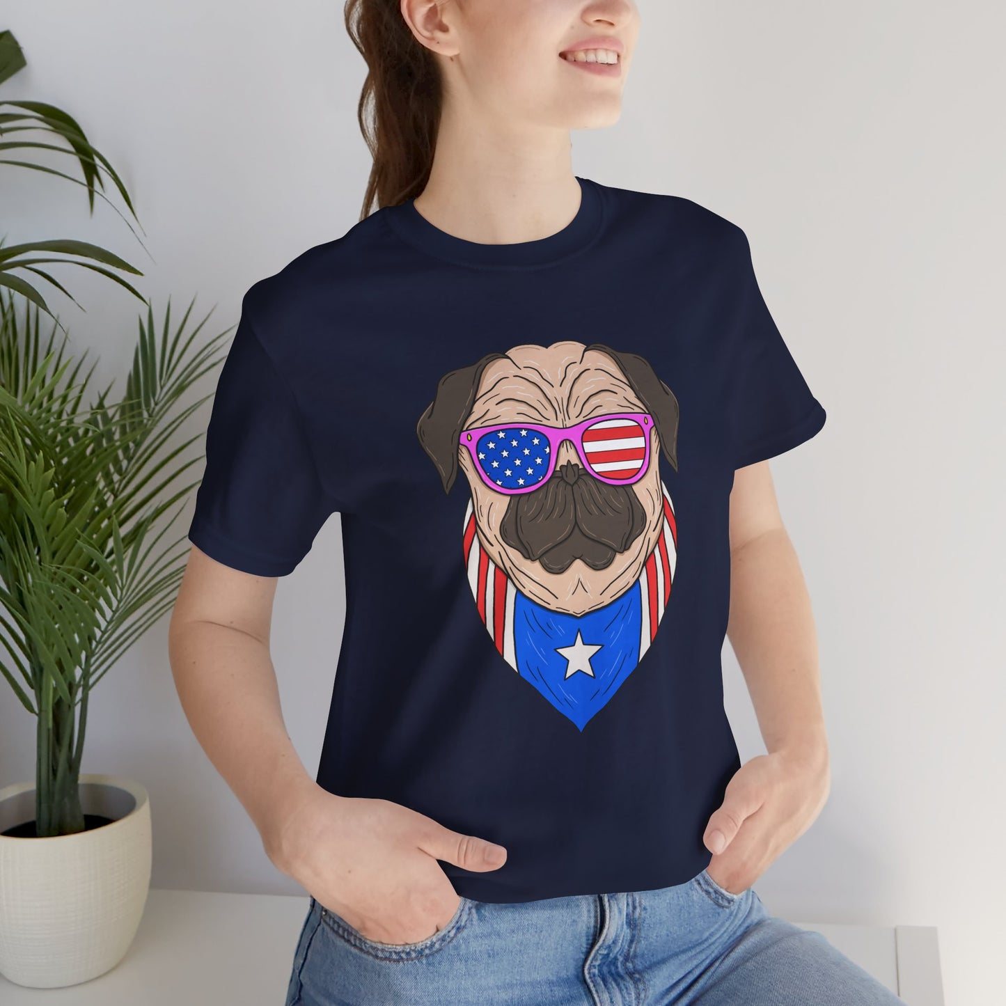 Patriotic Pug Tee, Independence Day T-Shirt, Dog Lovers Gift, Summer Casual Wear, Fun Family Outing Shirt - 13733