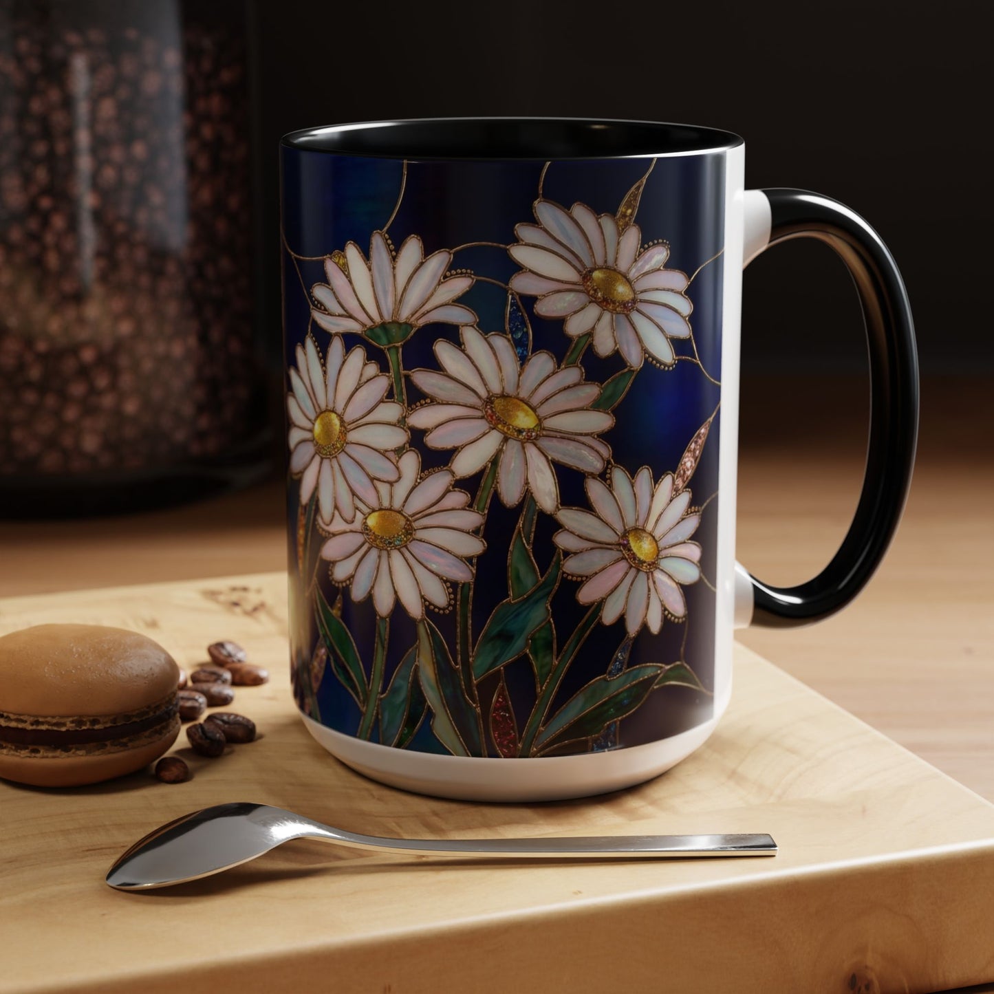 Daisy Floral Accent Coffee Mug — Stained Glass Design (11/15oz) - 14563