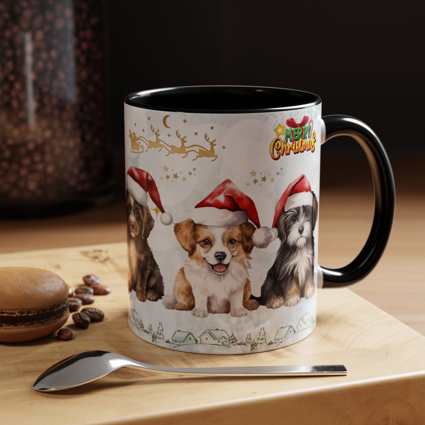 Merry Christmas, Puppies - Accent Coffee Mug (11, 15oz)