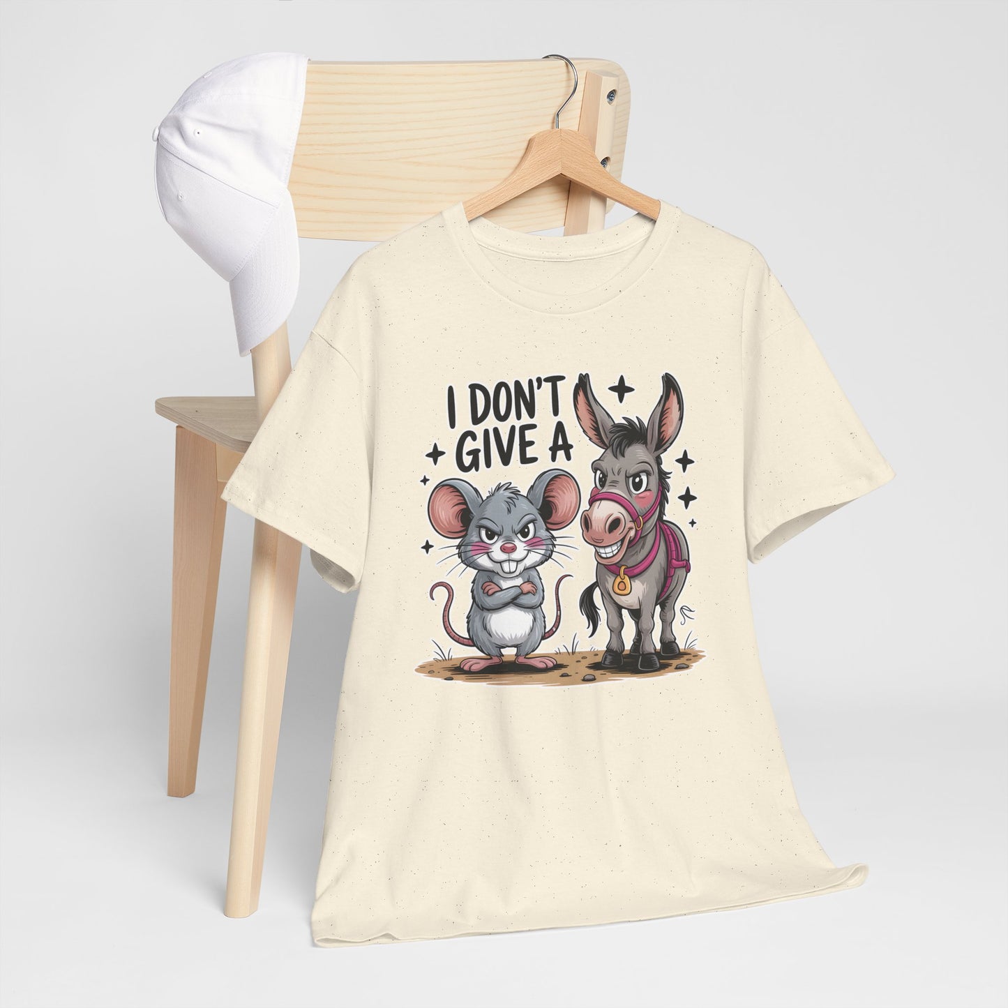 Funny Animal T-Shirt – “I Don’t Give a…” Mouse & Donkey Sarcastic Humor Tee Gift - 14856