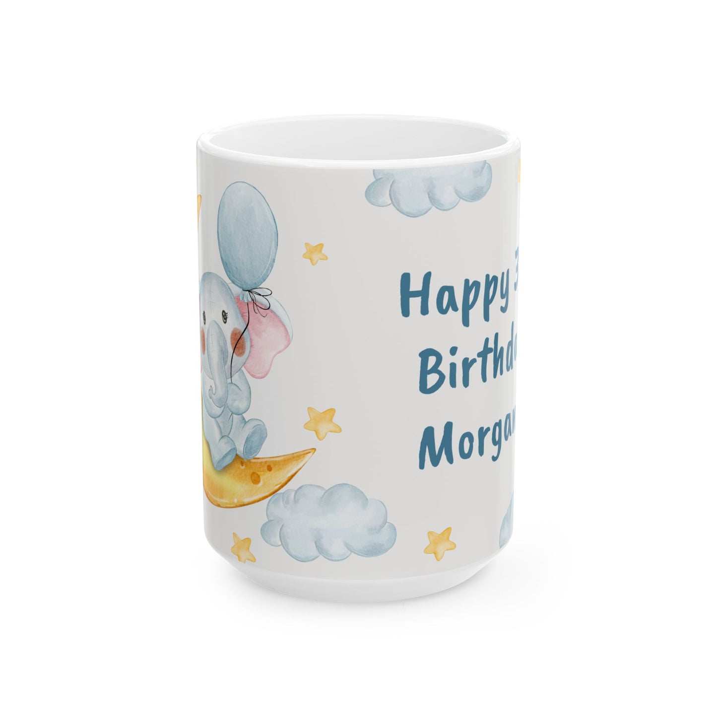 Happy Birthday Elephant Ceramic Mug | Custom Gift For Kids, Cute Animal Mug, Kids Birthday - 13954