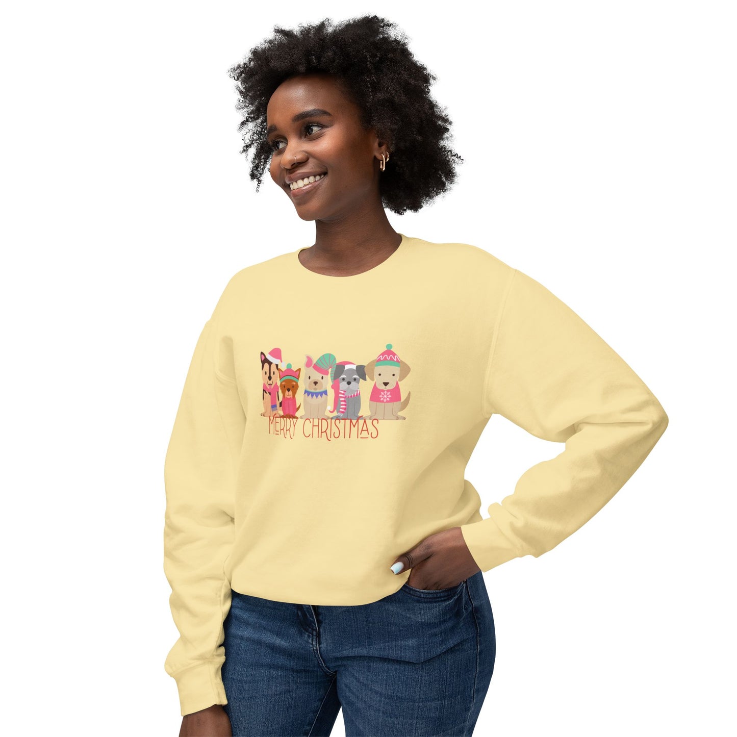 Puppies, Merry Christmas - Unisex Lightweight Crewneck Sweatshirt - 10267