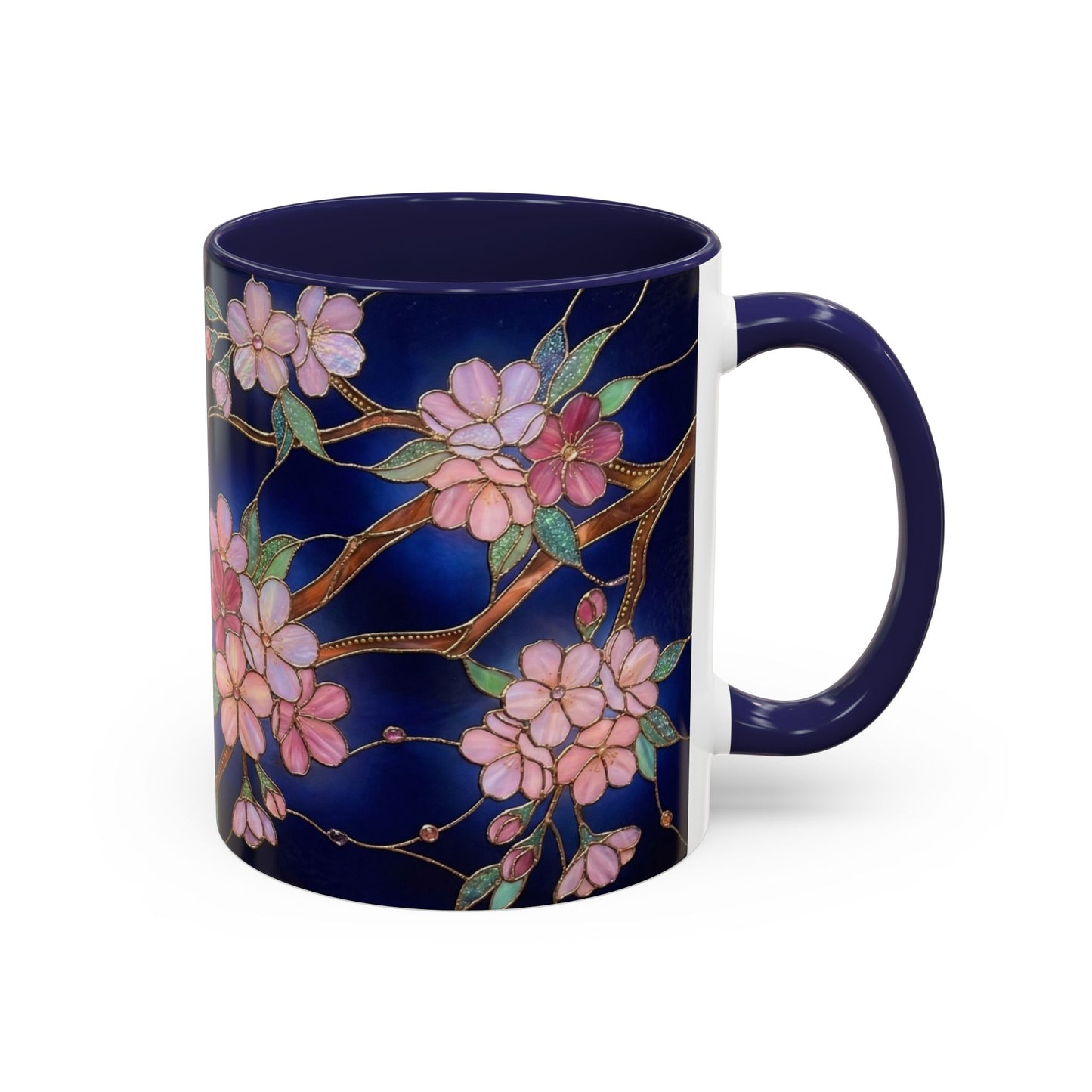 Cherry Blossom Accent Coffee Mug — Stained Glass Design 11/15oz - 14560