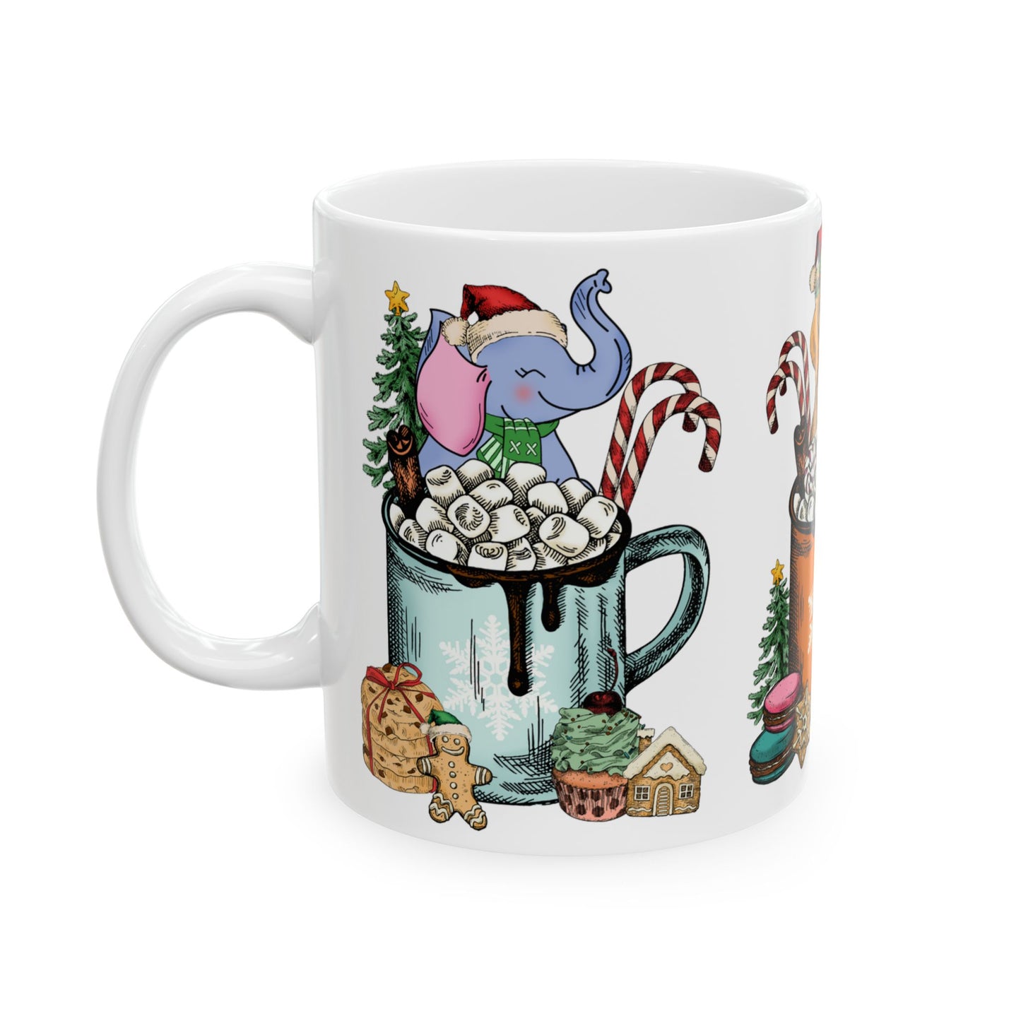 Christmas Marshmallow Mugs with Animals - Ceramic Mug, (11oz, 15oz) - 10292