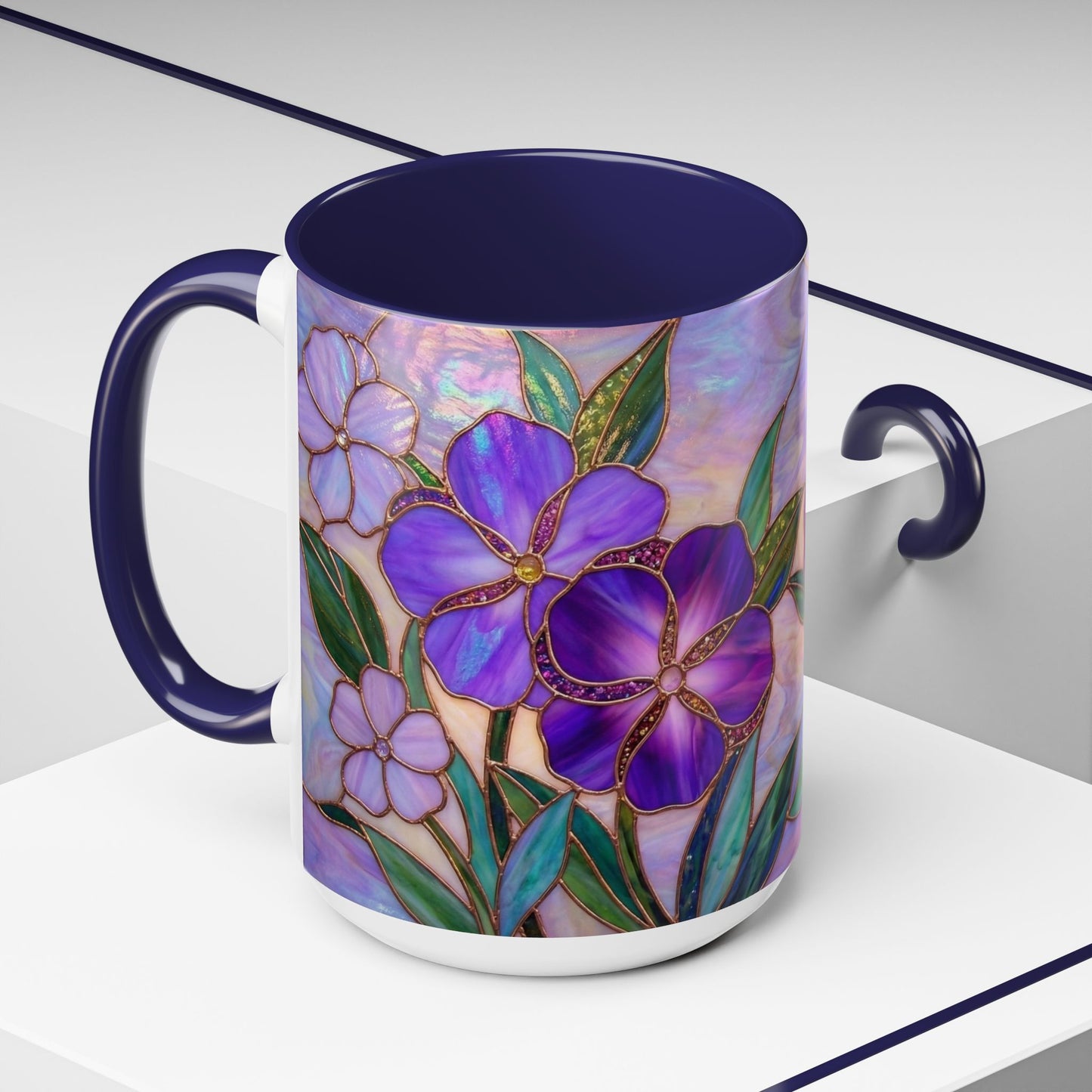 Stained Glass Violet Flowers Accent Coffee Mug, 11/15oz - 14537