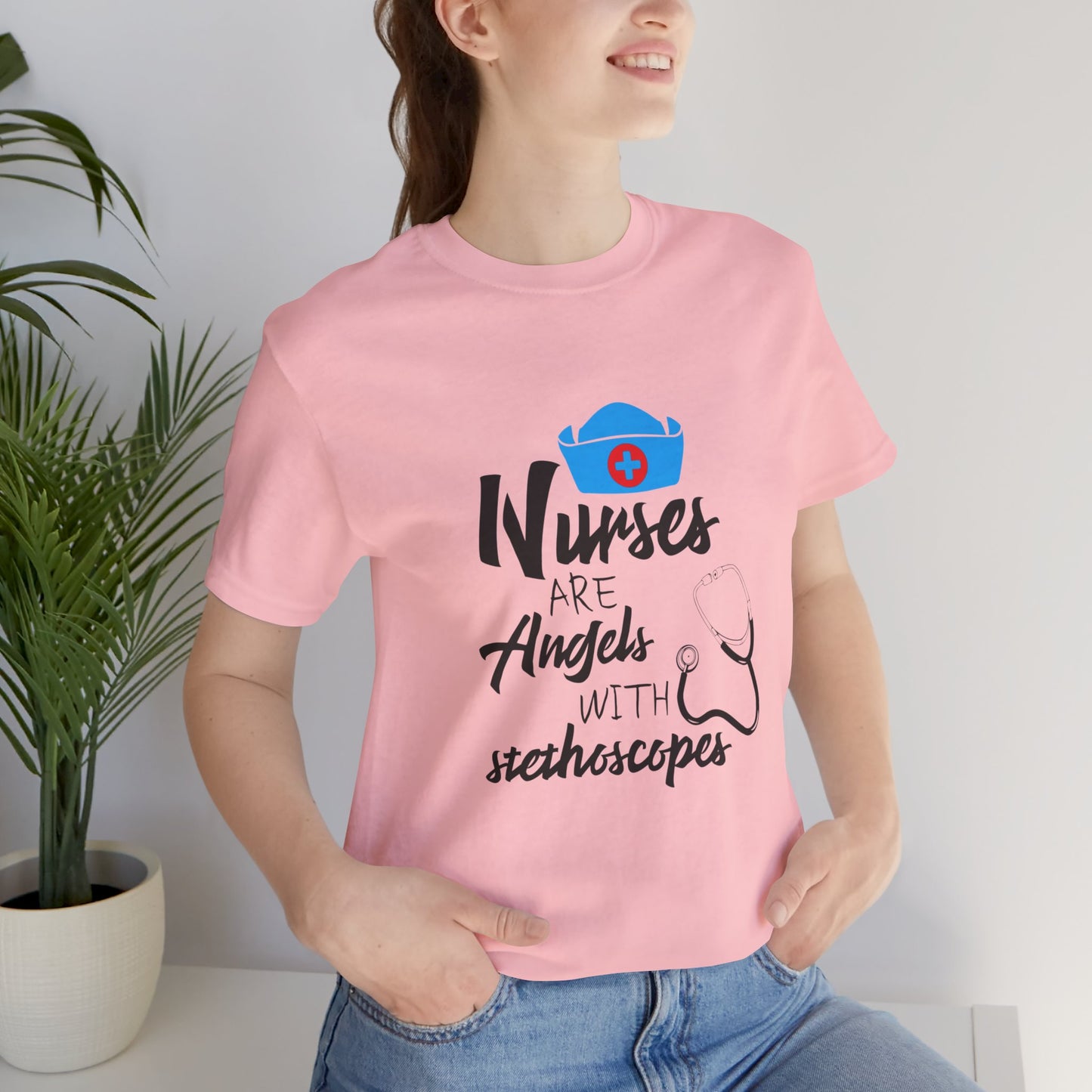 Nurses Are Angels With Stethoscopes - Unisex Jersey Short Sleeve Tee