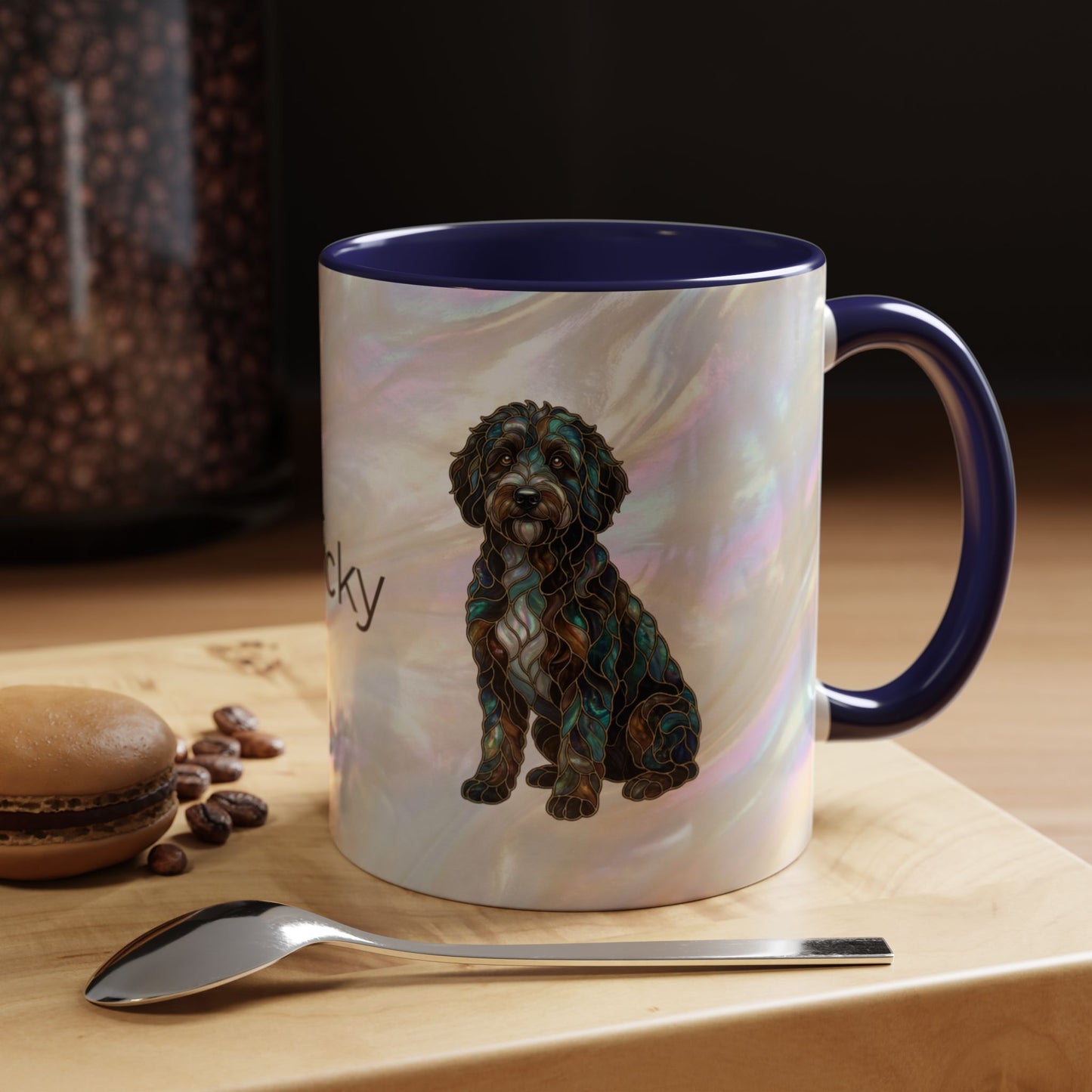 Portuguese Water Dog Accent Coffee Mug — Stained Glass Design (11/15oz) - 14655