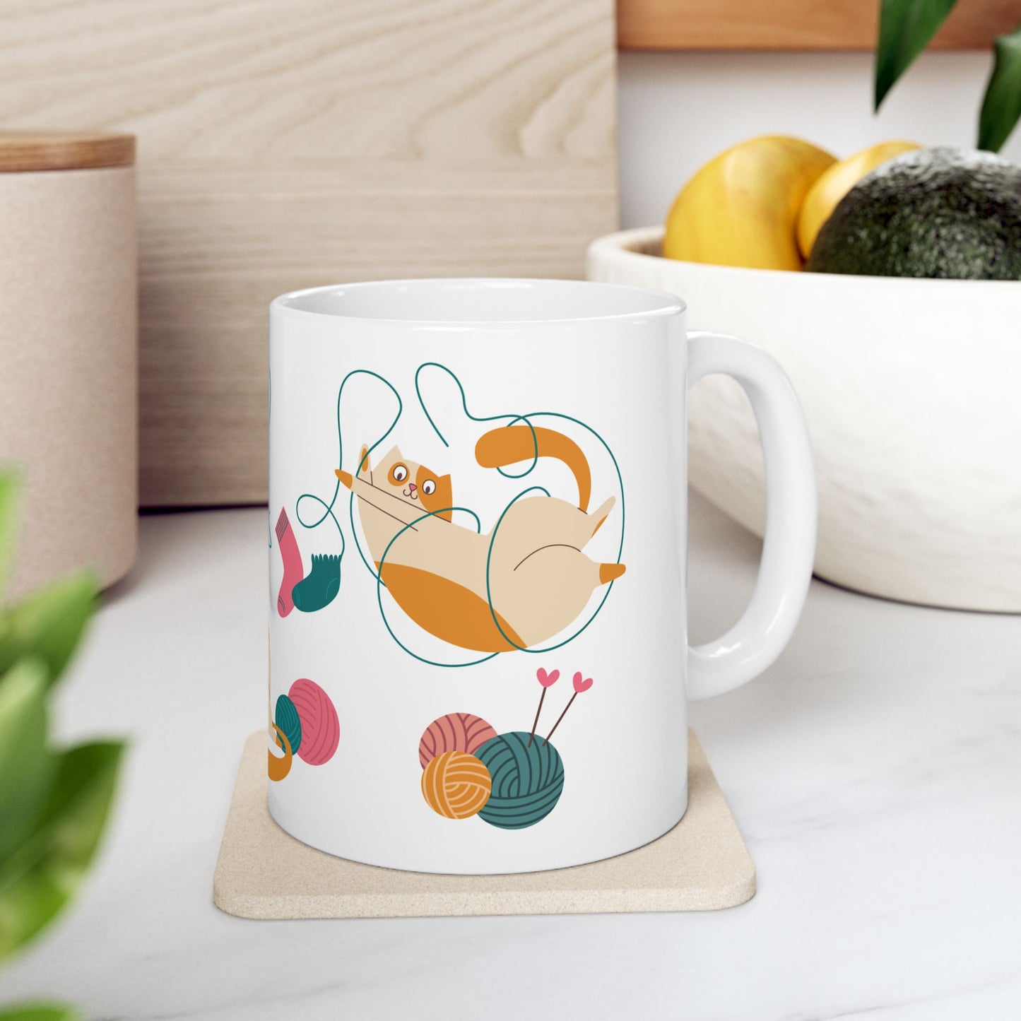 Cats Playing With Knitting Yarn - Ceramic Mug, (11oz, 15oz) - 11244
