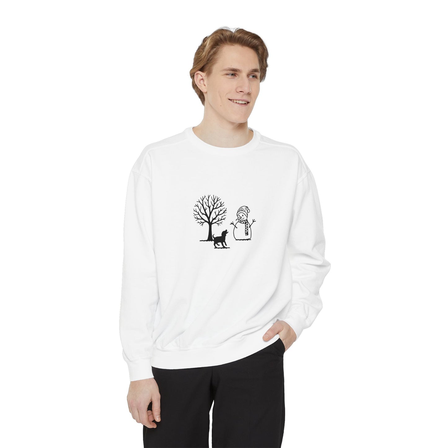 Winter Tree, Snowman, Puppy - Unisex Garment-Dyed Sweatshirt - 10261