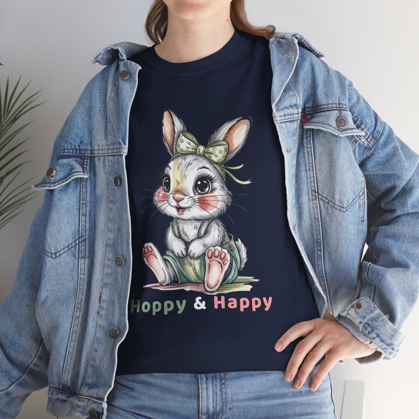 Cute Bunny T-Shirt – “Hoppy & Happy” Easter Rabbit Tee Gift for Kids & Adults - 14848