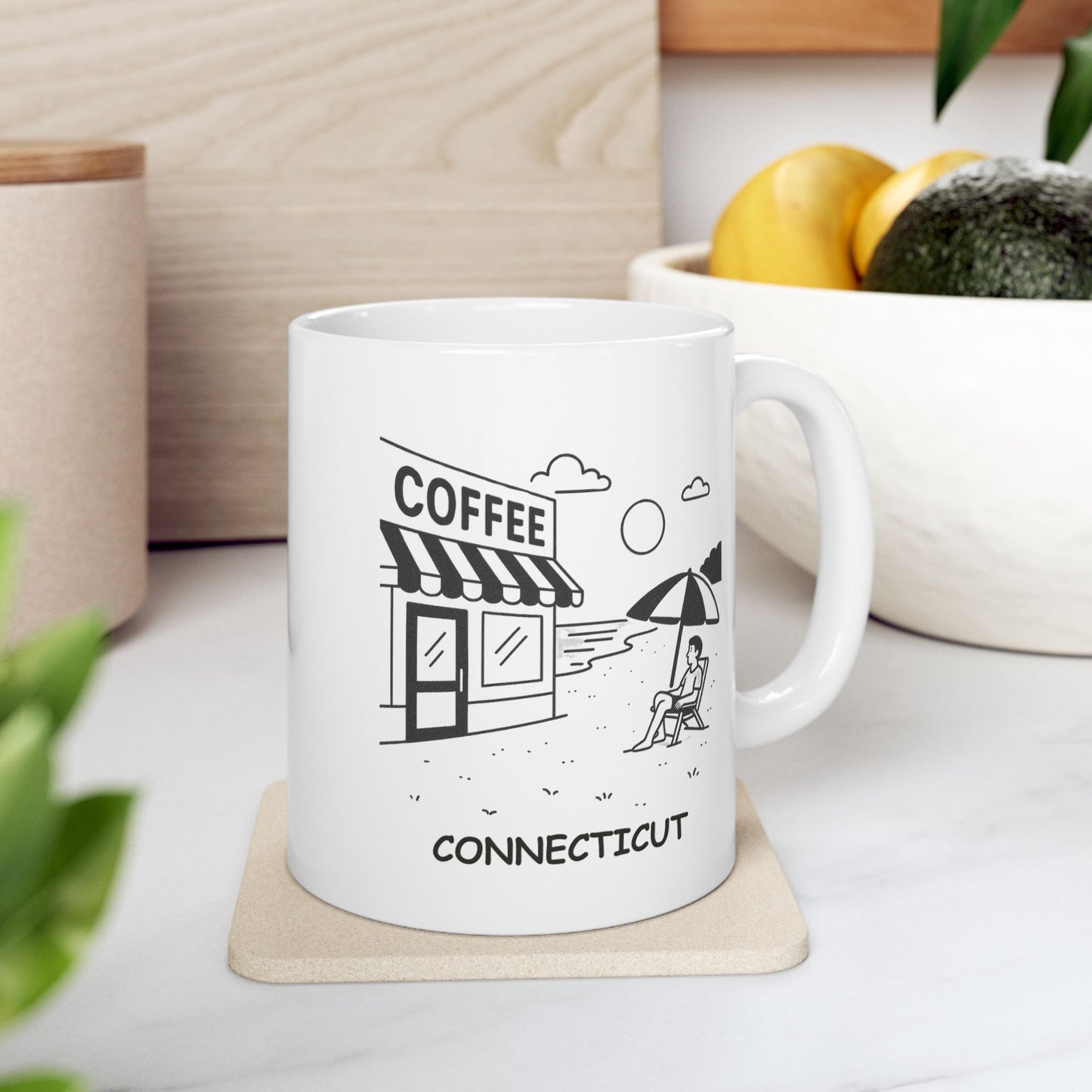 "In Connecticut, the beach is a destination, and the coffee shop is a way of life." Ceramic Mug - 13890