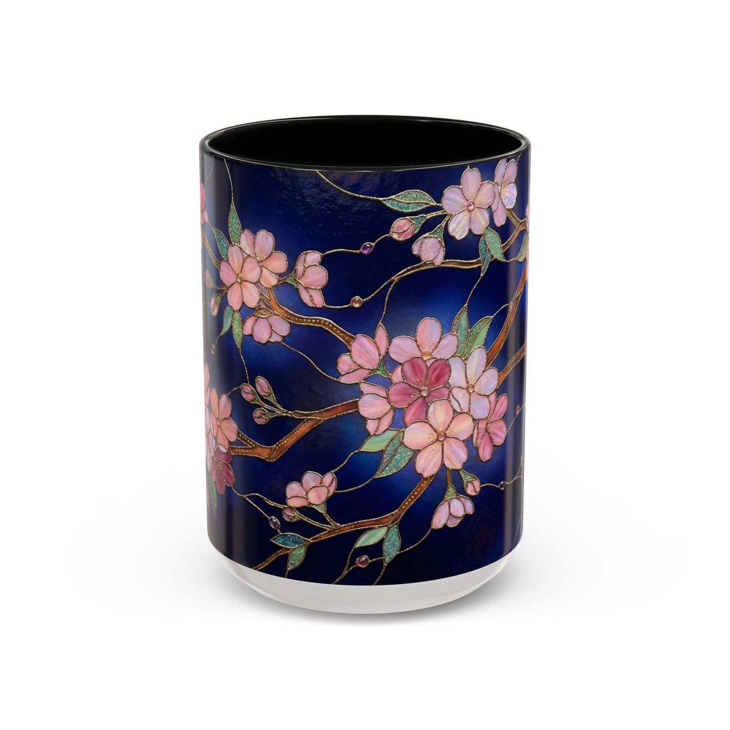 Cherry Blossom Accent Coffee Mug — Stained Glass Design 11/15oz - 14560
