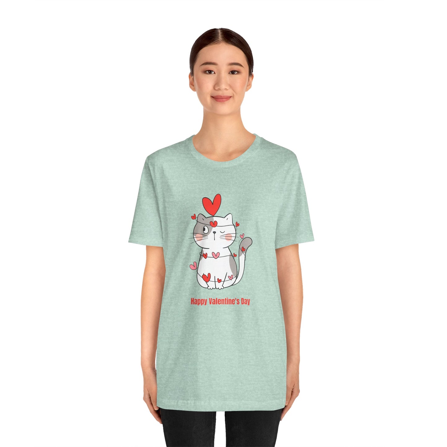 Cute Cat, Happy Valentine's Day - Unisex Jersey Short Sleeve Tee - 11359