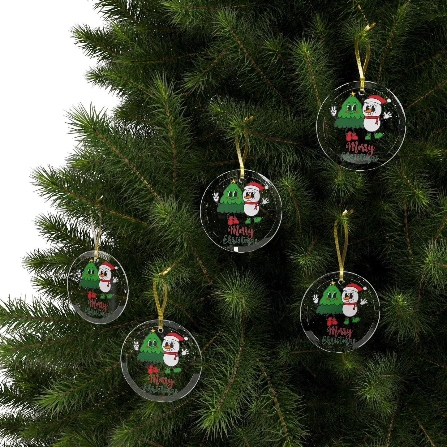 Christmas Tree & Snowman - Glass Ornaments - 10422