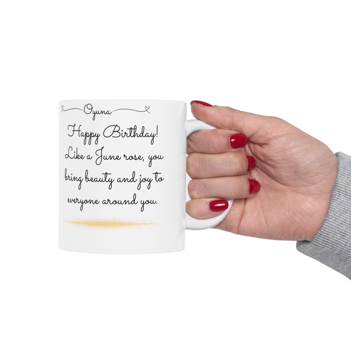 Happy Birthday, June, Rose, Customized -  Ceramic Mug, (11oz, 15oz) - 10431