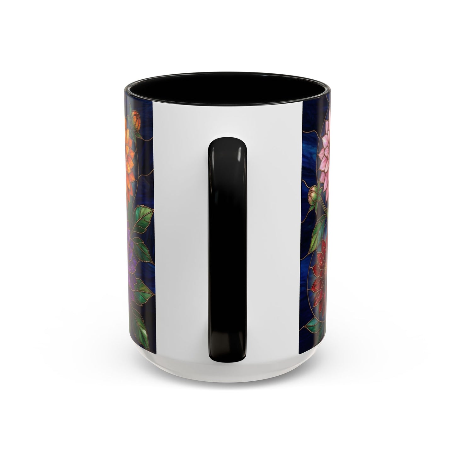 Dahlia Floral Accent Coffee Mug — Stained-Glass  Design (11/15oz) - 14562