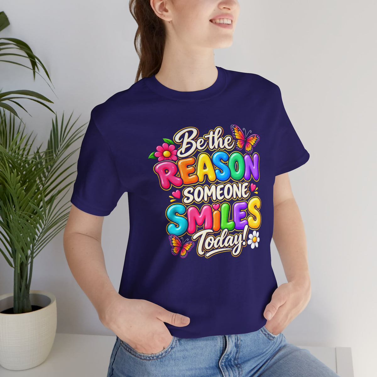Be the Reason Someone Smiles Today T-Shirt, Colorful Inspirational Floral Tee - 14511