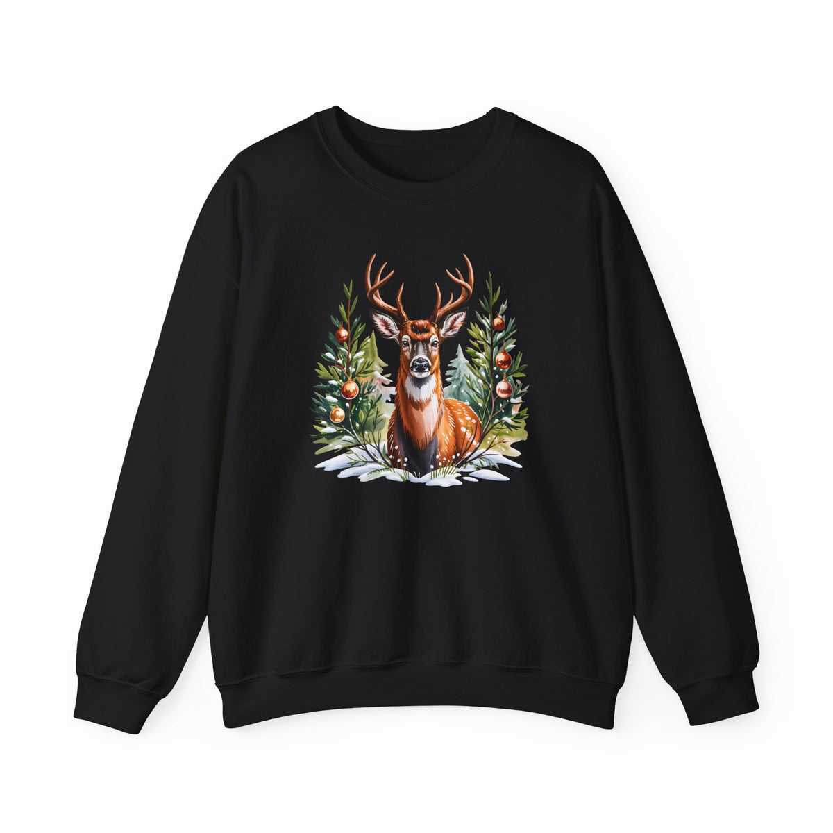Christmas Deer Sweatshirt, Vintage Woodland Holiday Crewneck - 14562