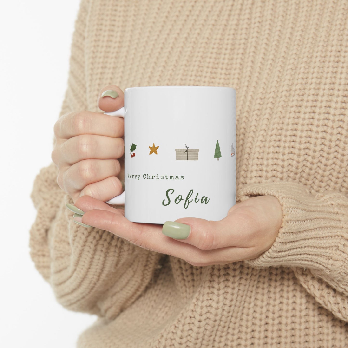 Merry Christmas, Sofia, Name Customizable - Ceramic Mug, (11oz, 15oz) - 11091