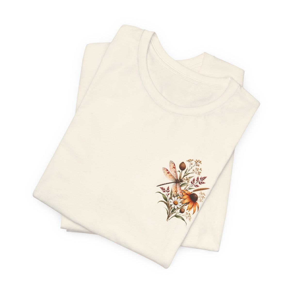 Vintage Wildflower & Dragonfly T-Shirt, Botanical Front & Back Tee - 14549