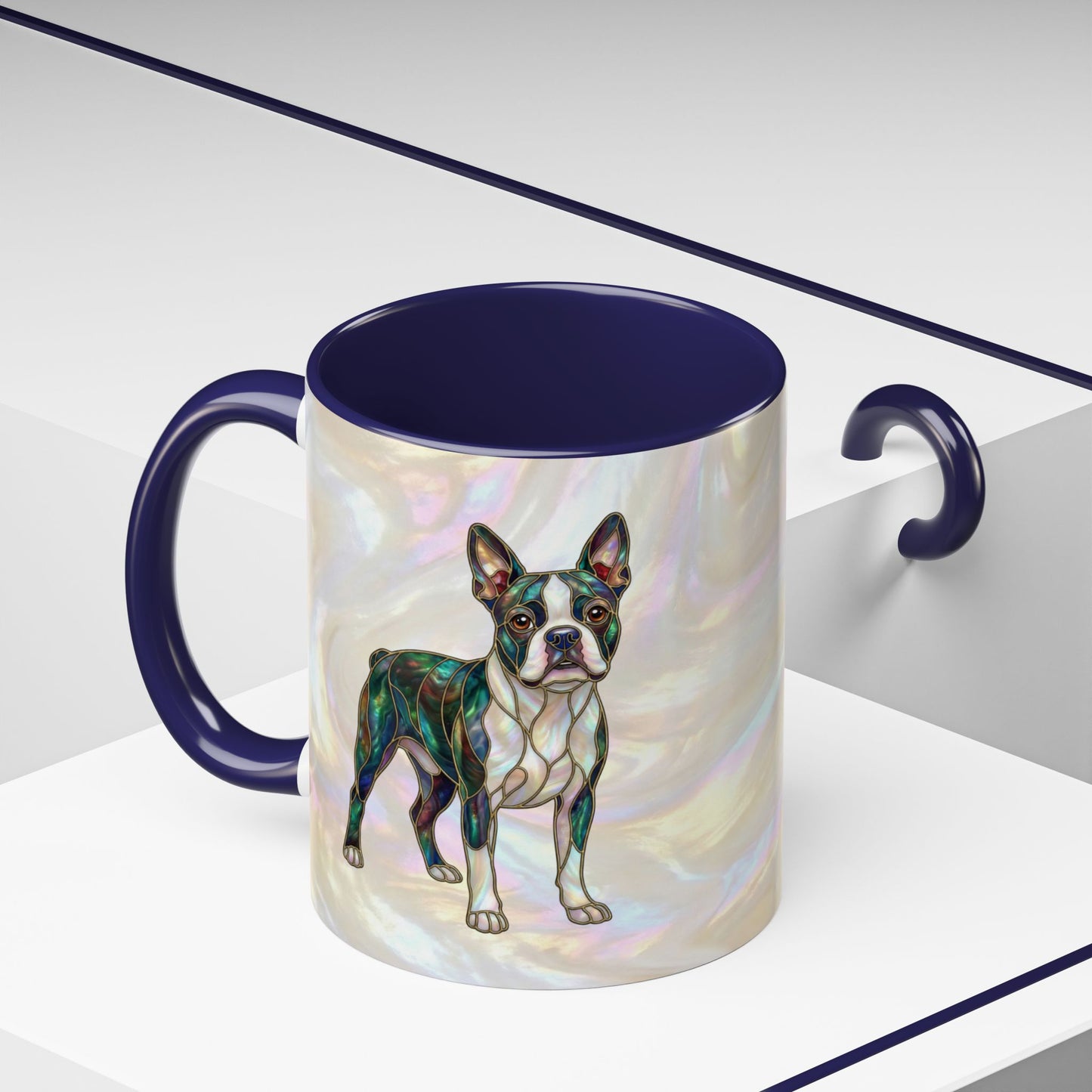 Boston Terrier Accent Coffee Mug — Stained Glass Design (11/15 oz) - 14620