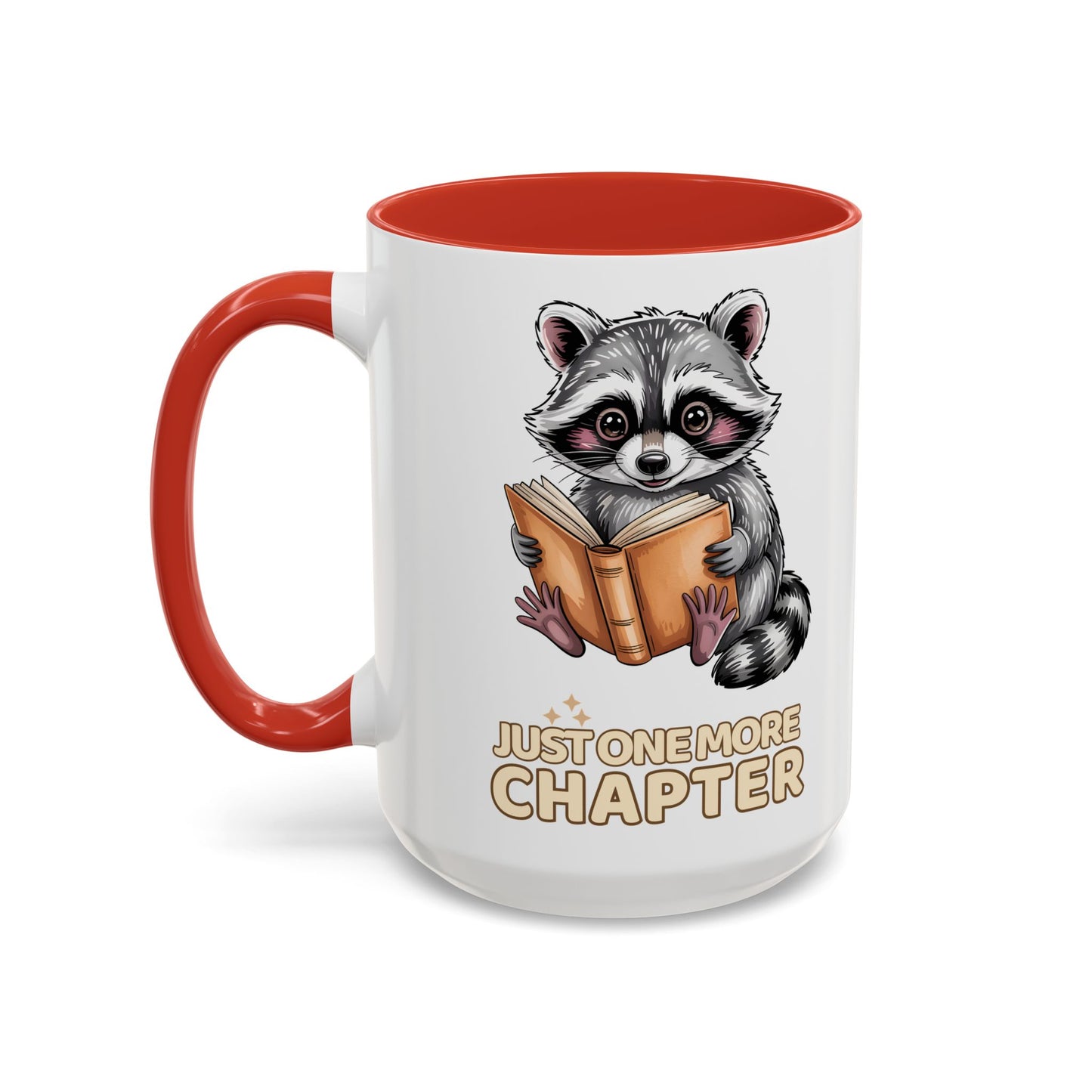 Just One More Chapter Mug – Raccoon Reading Coffee Mug, Book Lover Gift for Teacher or Librarian (11oz / 15oz)- 14792