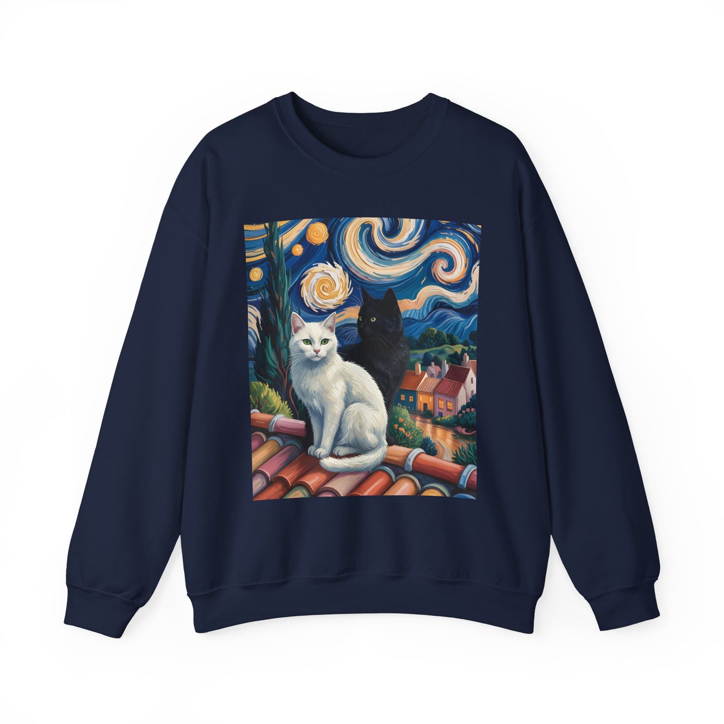 Van Gogh Style Cat Art Sweatshirt - Cozy Unisex Crewneck, Valentines Day Gift for Cat Lovers - 14761