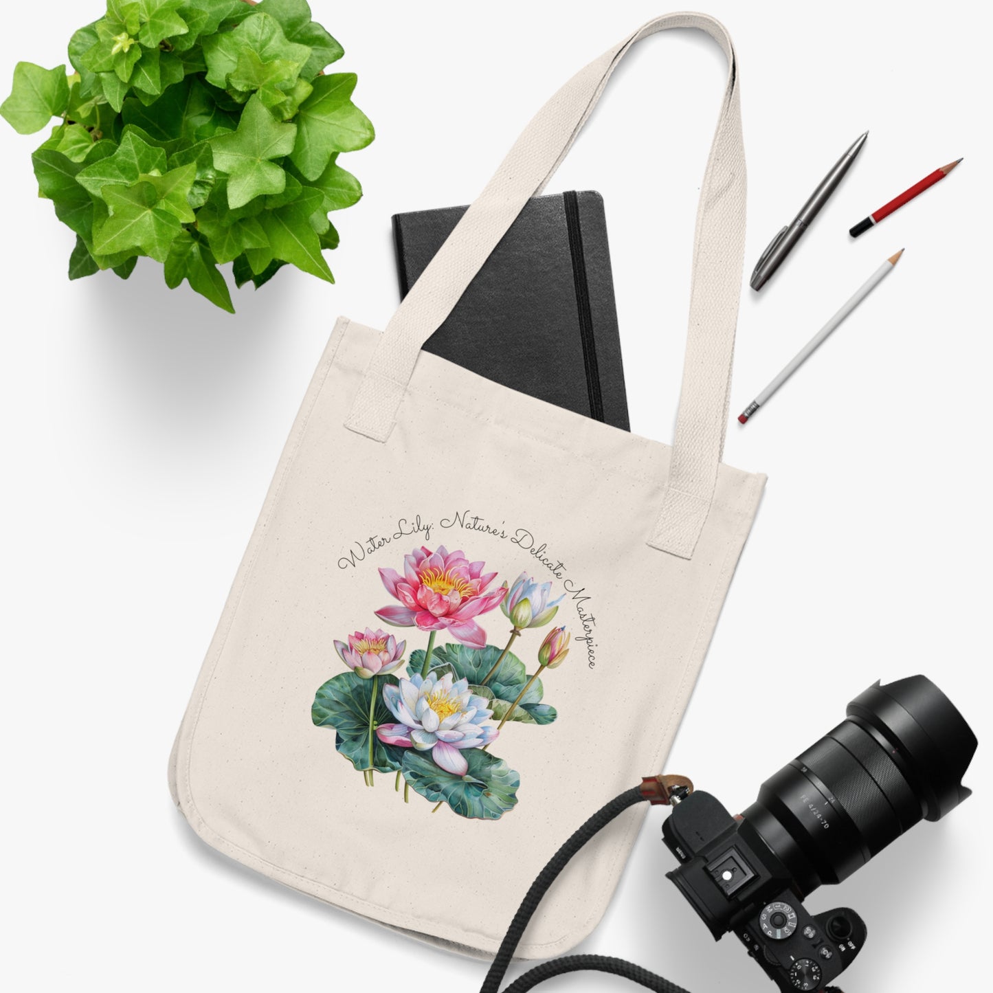 Happy Birthday, July, Water Lily - Customized Organic Canvas Tote Bag - 10412