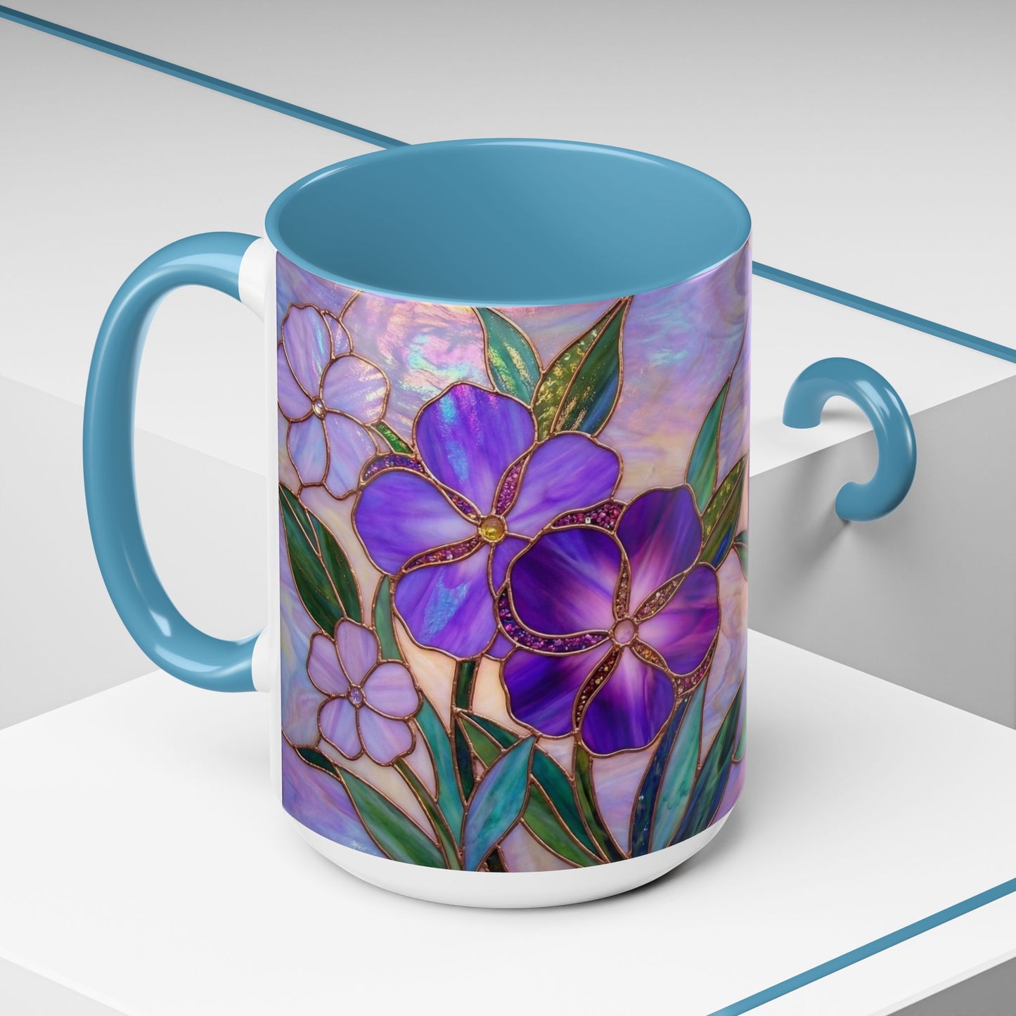 Stained Glass Violet Flowers Accent Coffee Mug, 11/15oz - 14537
