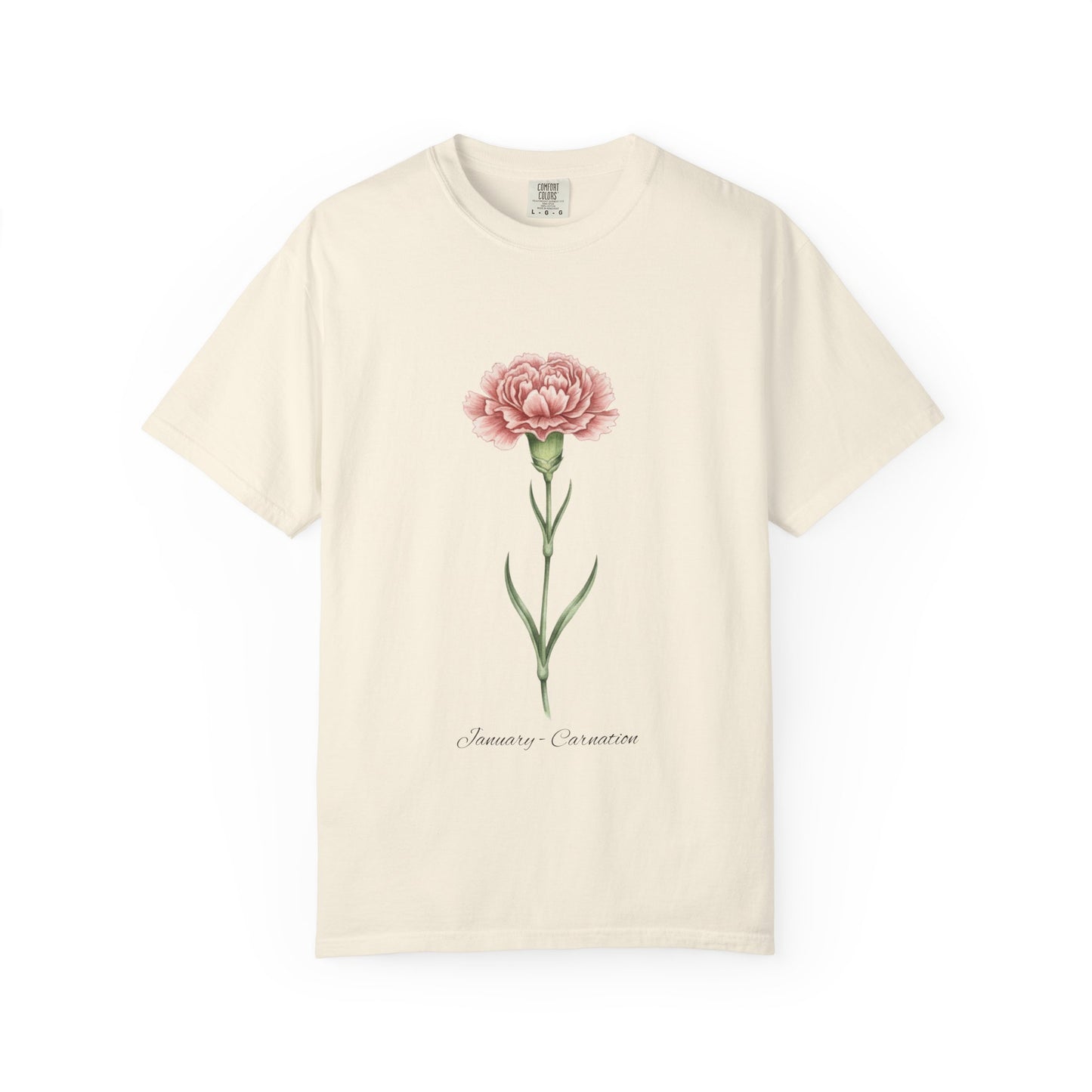 January Birth Flower Carnation T-Shirt – Heavyweight Garment-Dyed Tee - 14686