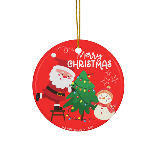 Merry Christmas, Happy New Year - Ceramic Ornament,  Round Shape