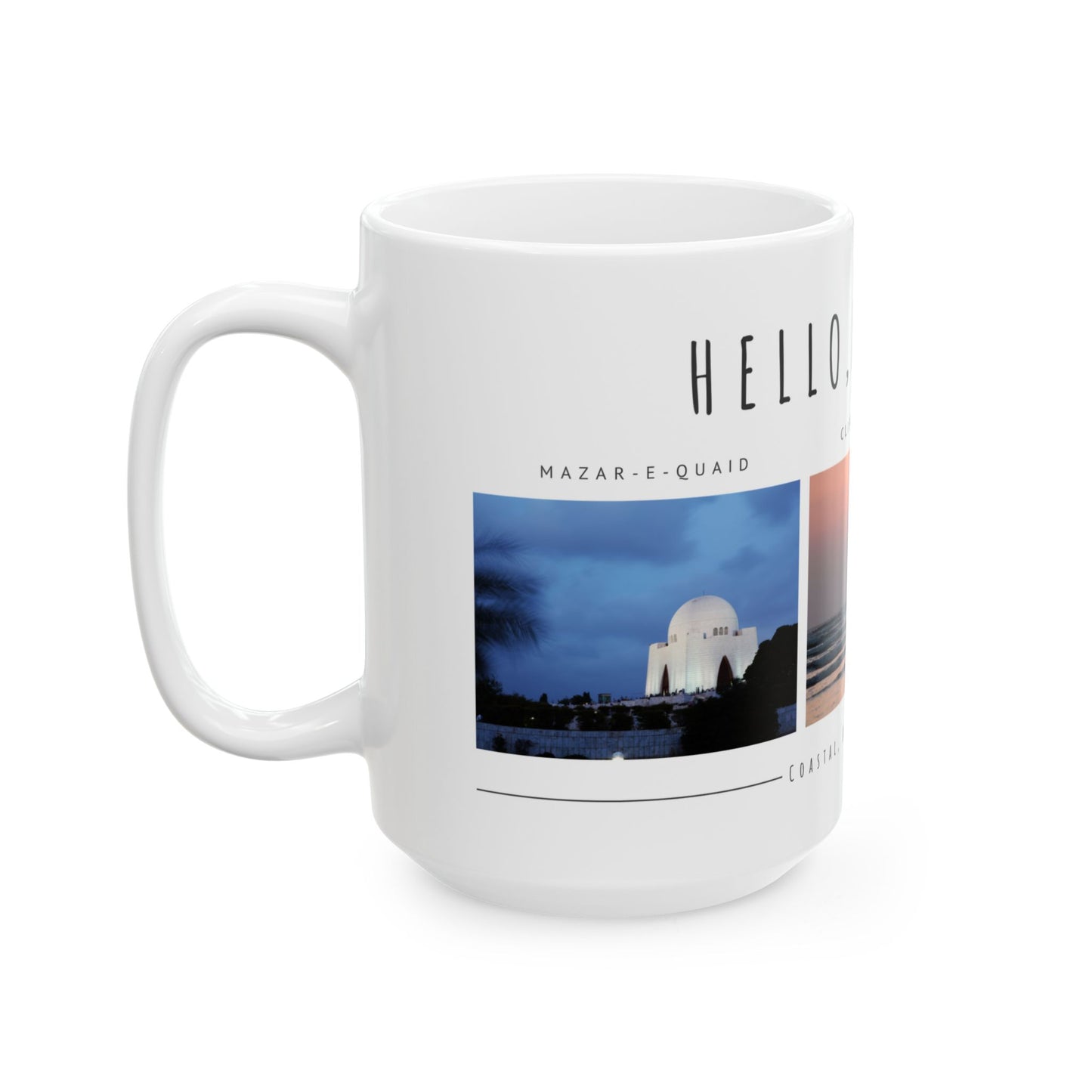 Hello Karachi Ceramic Mug - Coastal Beach Views, Perfect Gift for Travelers - 12214