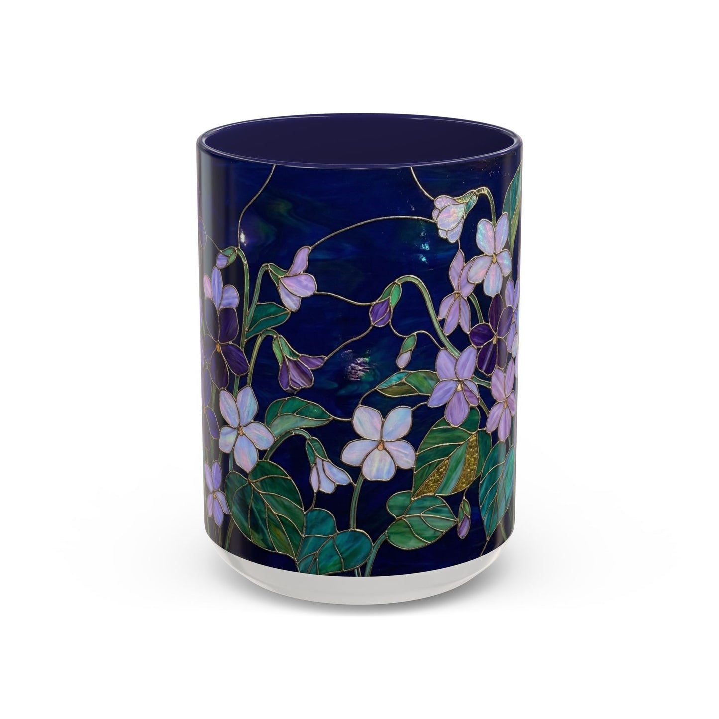 Violet Floral Accent Coffee Mug — Stained Glass Design (11/15oz) - 14588