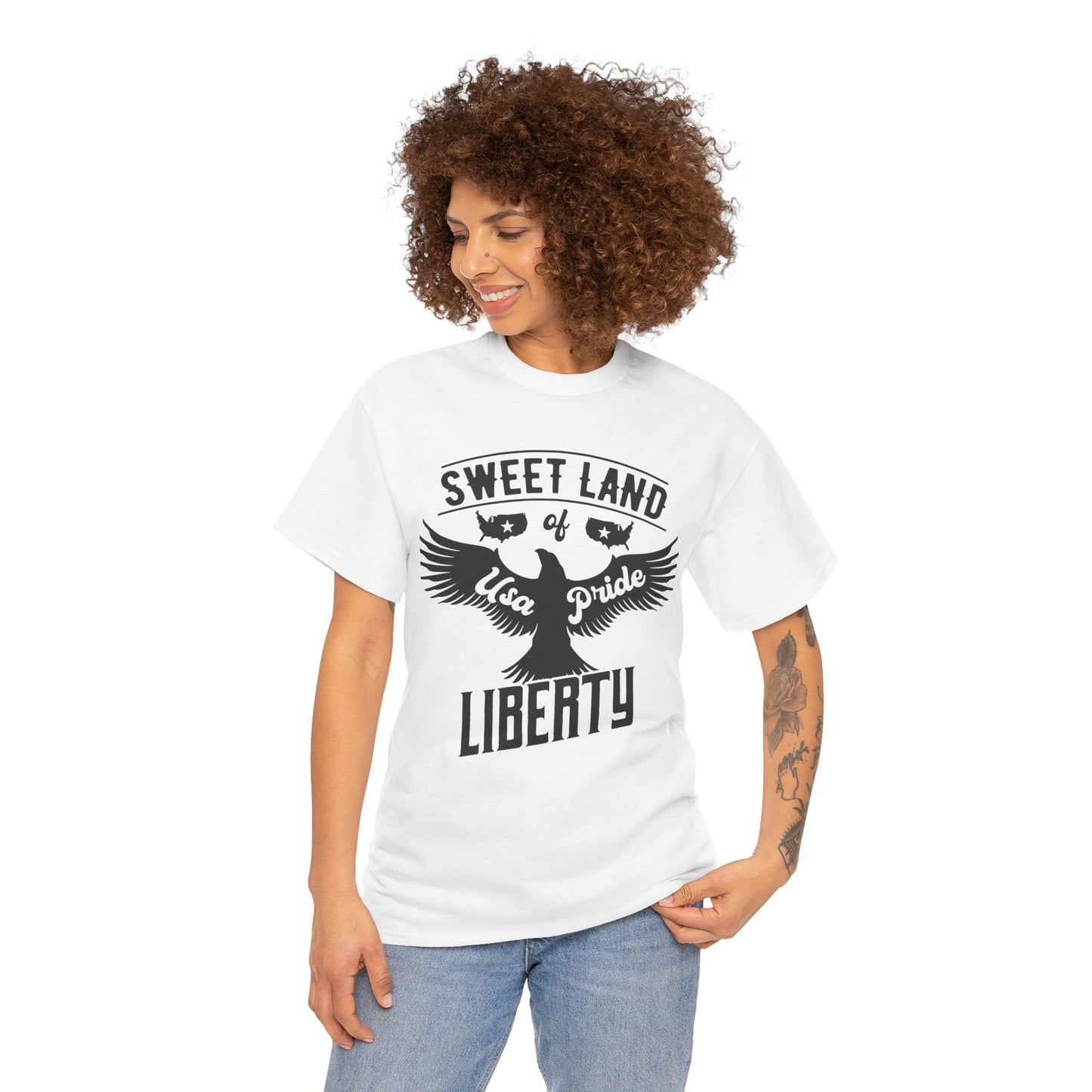 Sweet Land of Liberty Design, Unisex Heavy Cotton Tee: Patriotic T-shirt, Gift for Freedom Lovers, Casual Wear, Independence Day Shirt - 13492