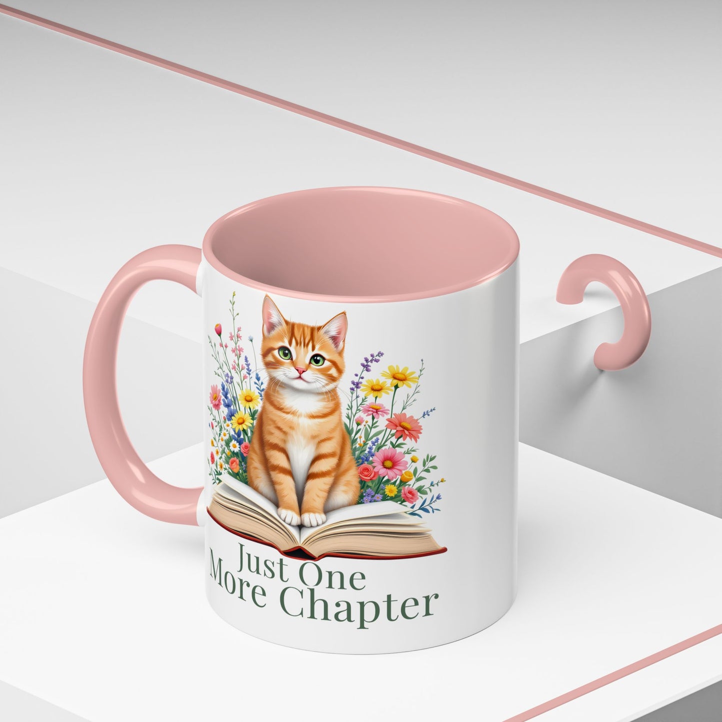 Just One More Chapter Cat Mug – Floral Book Lover Gift, Cute Reader Coffee Mug (11oz / 15oz) - 14811