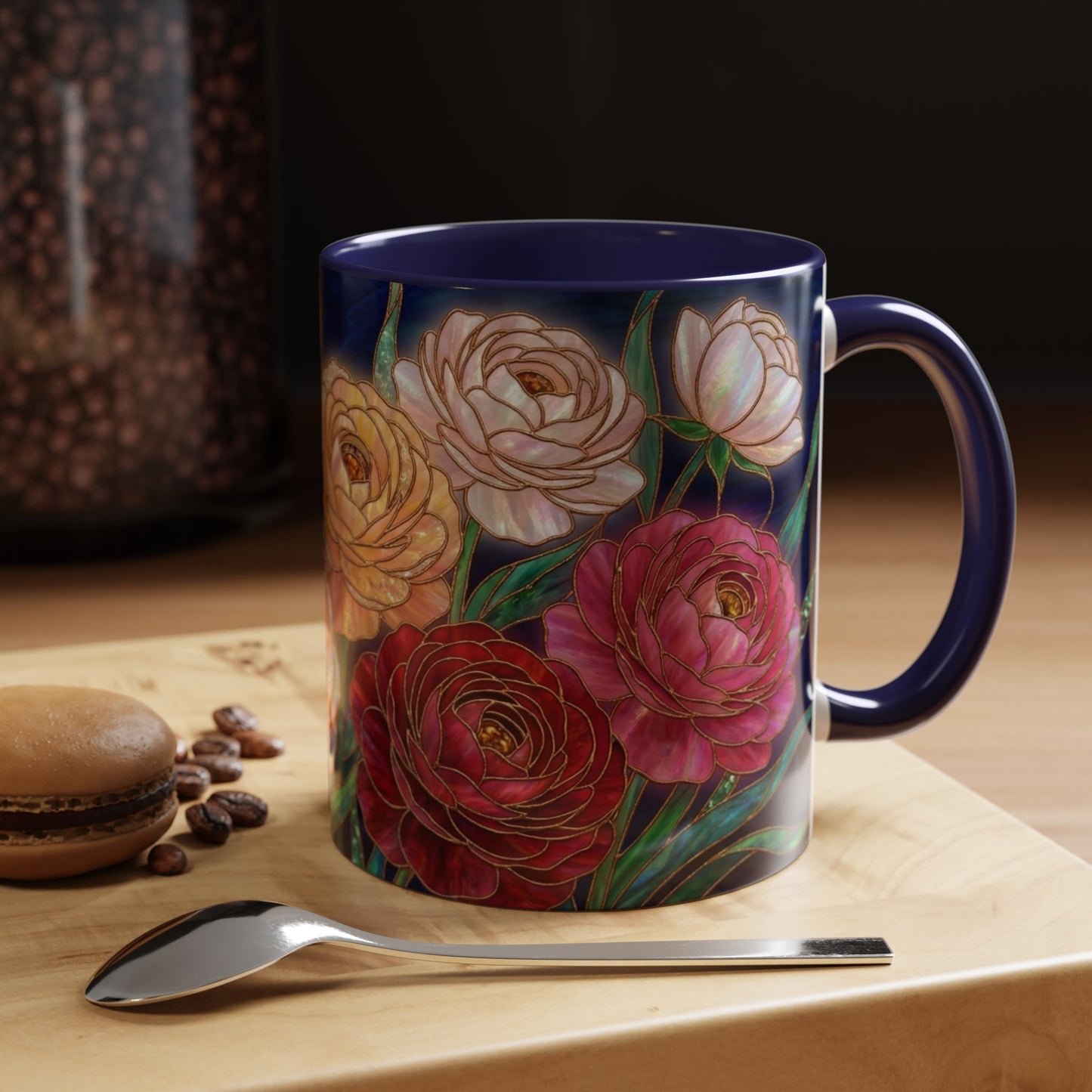 Ranunculus Floral Accent Coffee Mug — Stained Glass Design (11/15oz) - 14584