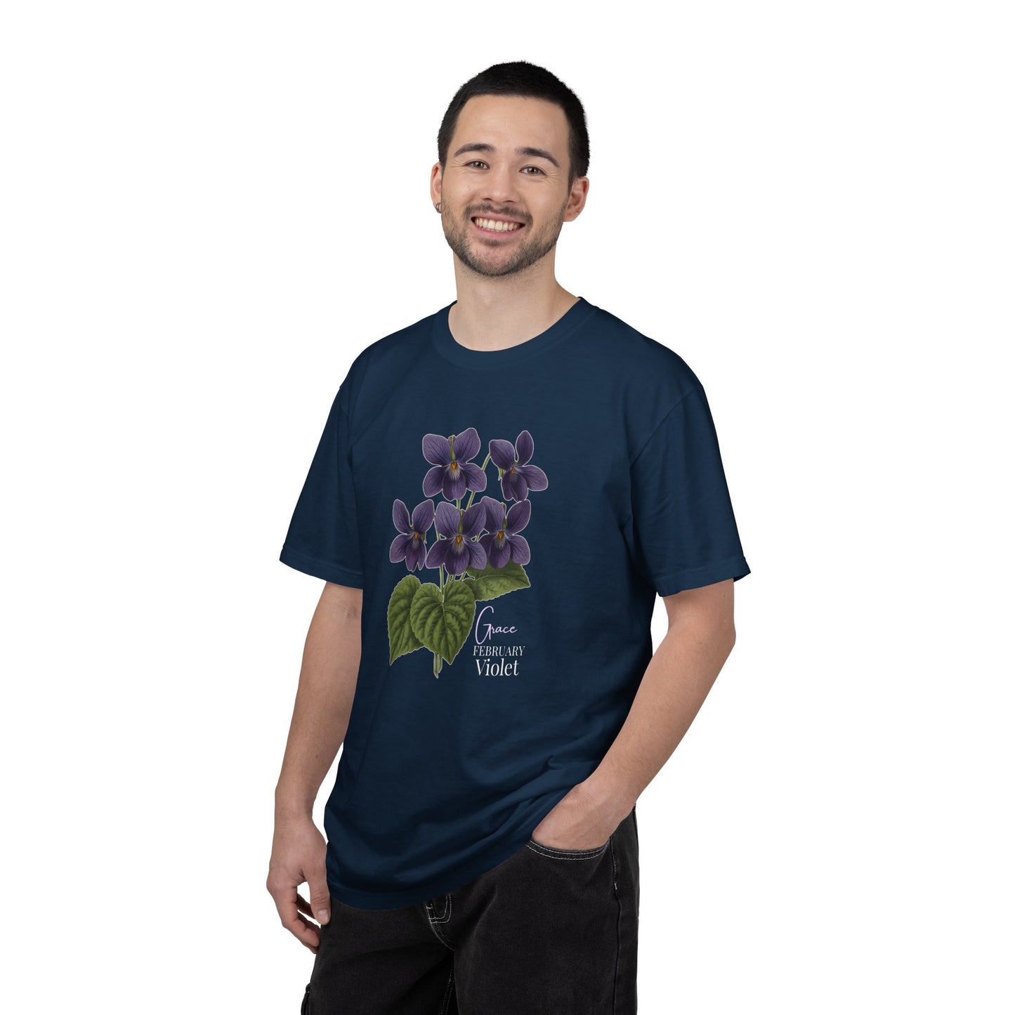 February Birth Flower Violet T-Shirt – Heavyweight Garment-Dyed Tee - 14694