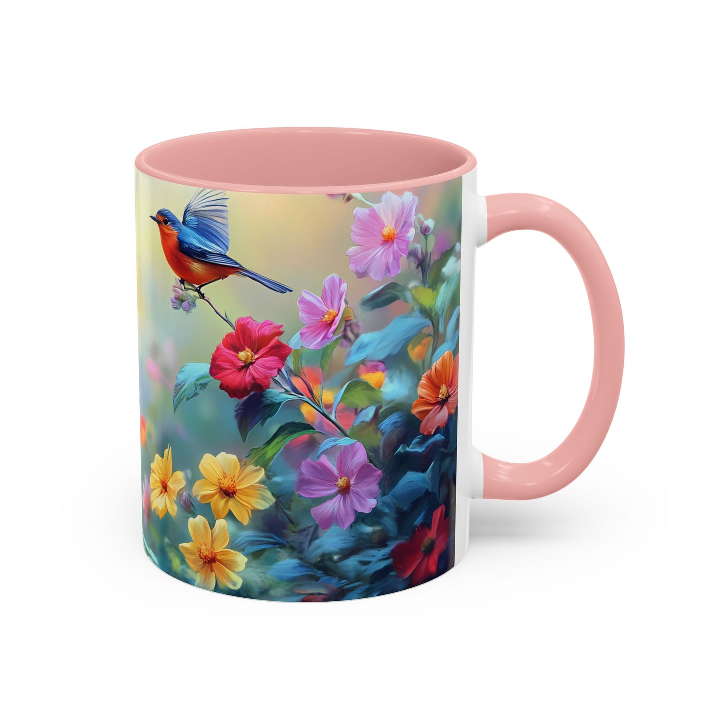Charming Nature-Inspired Accent Coffee Mug with Colorful Birds & Flowers - 11913