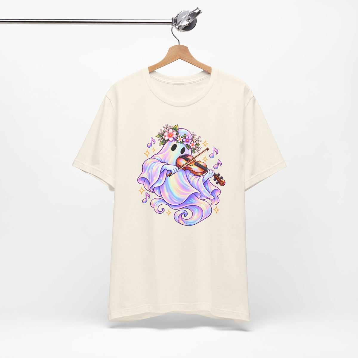 Ghost Violin T-Shirt, Cute Pastel Floral Music Lover Tee - 14528