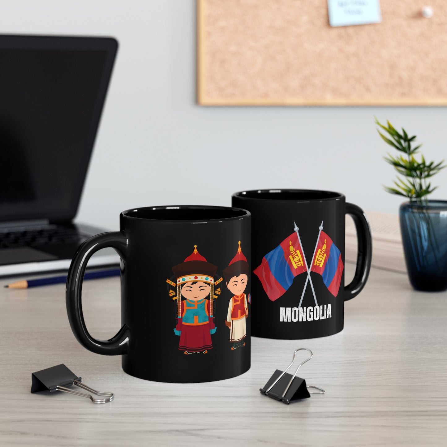 Mongolian People and Flag | Black Mug