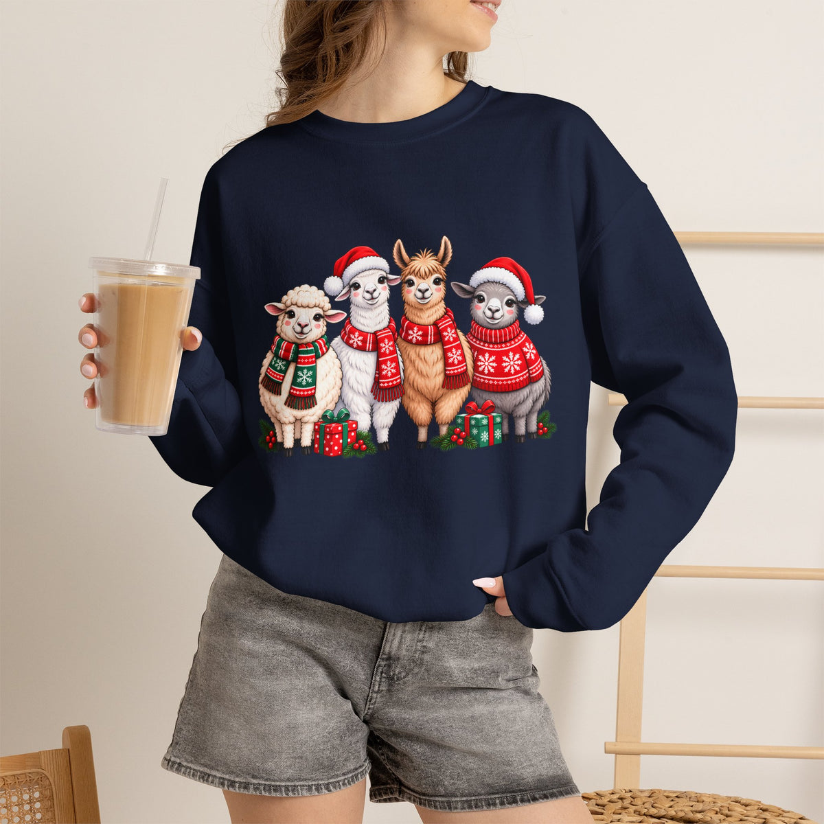 Festive Christmas Animal Friends Sweatshirt, Cute Sheep & Alpaca Holiday Crewneck - 14553