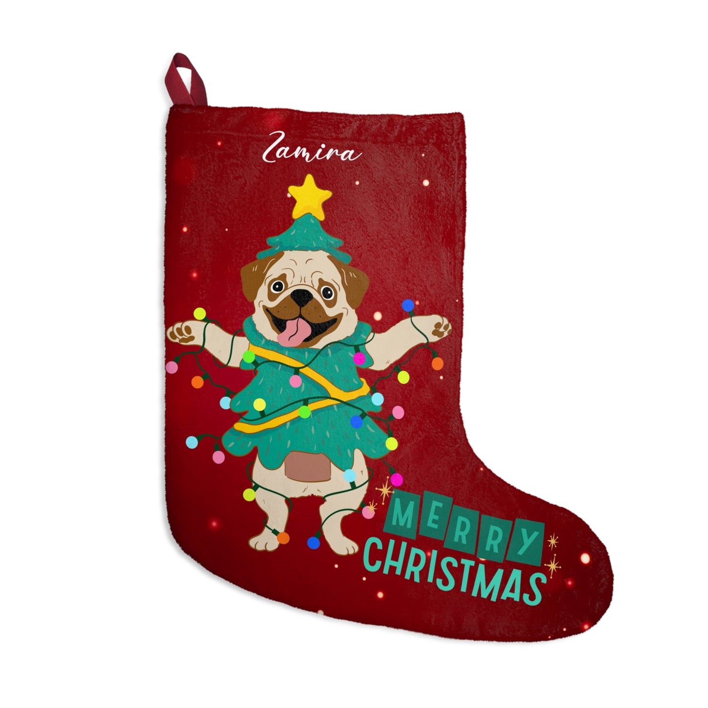 Zamira, Pug, Merry Christmas, Customizable - Christmas Stockings - 10322