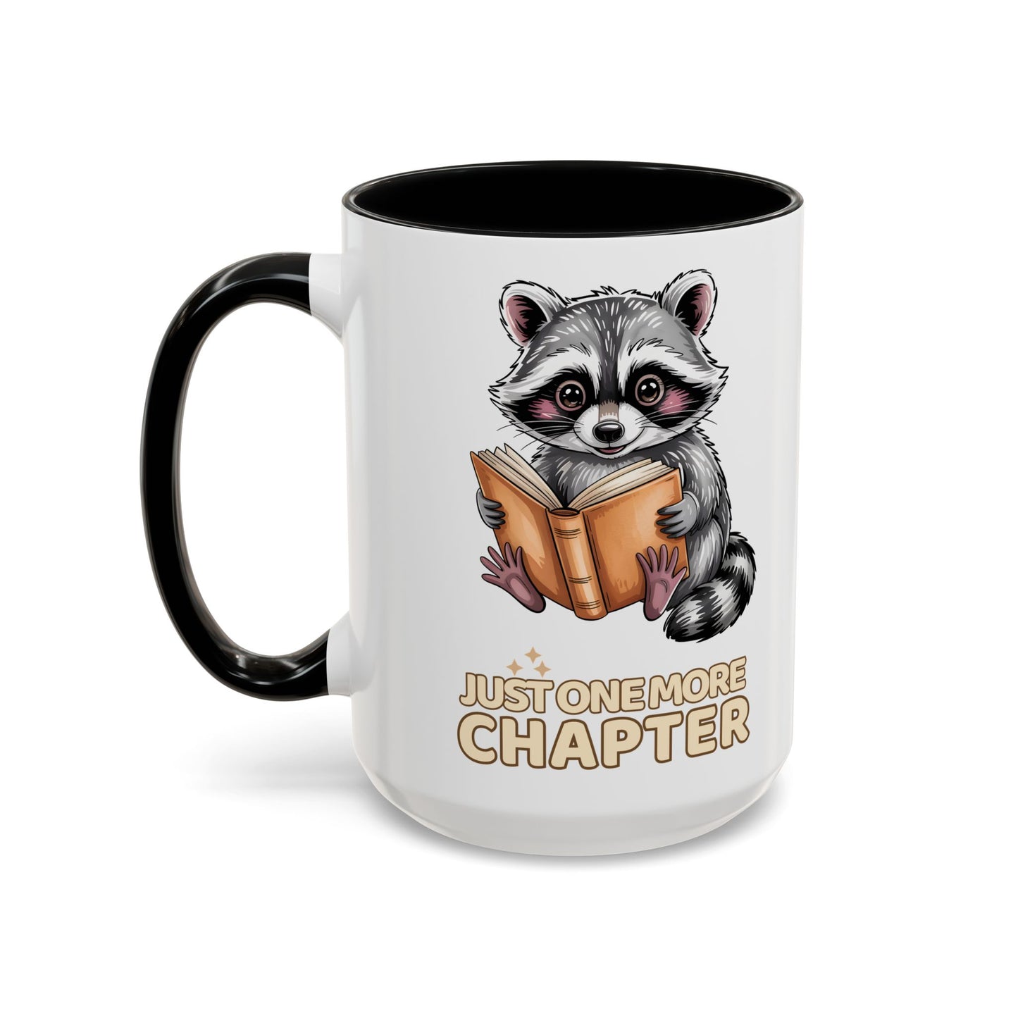 Just One More Chapter Mug – Raccoon Reading Coffee Mug, Book Lover Gift for Teacher or Librarian (11oz / 15oz)- 14792