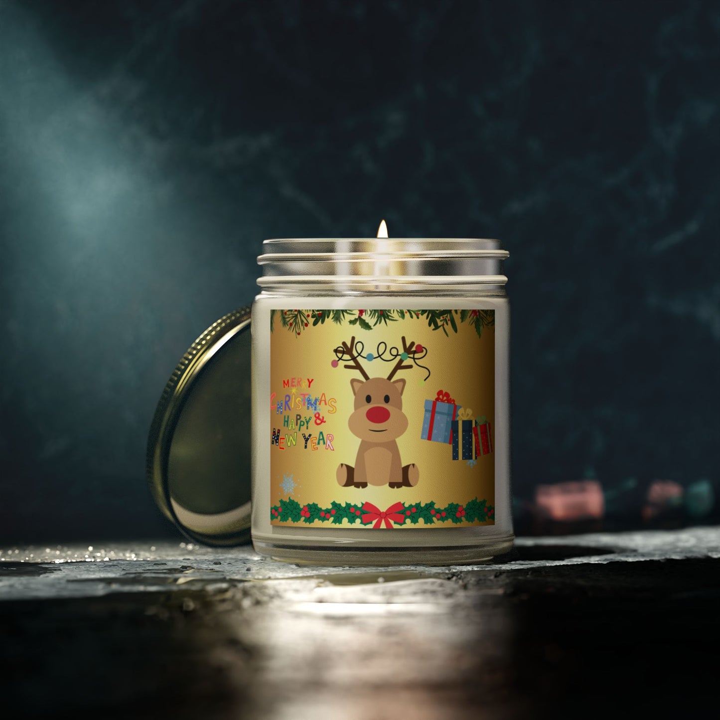 Christmas, Deer - Scented Candles, Coconut Apricot Wax (4oz, 9oz)