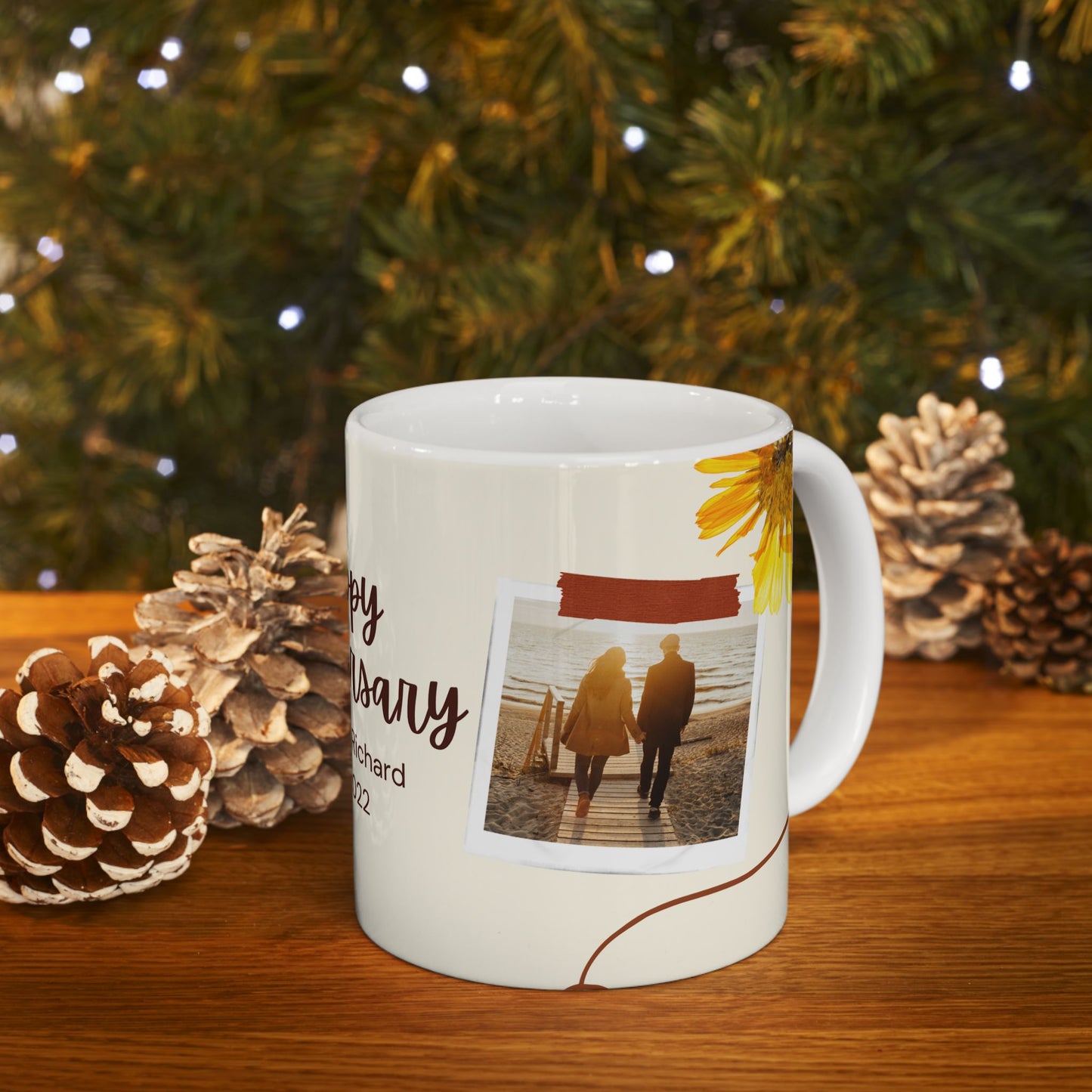 Happy Anniversary, Couple's Photos, Customizable - Ceramic Mug, (11oz, 15oz) - 11047