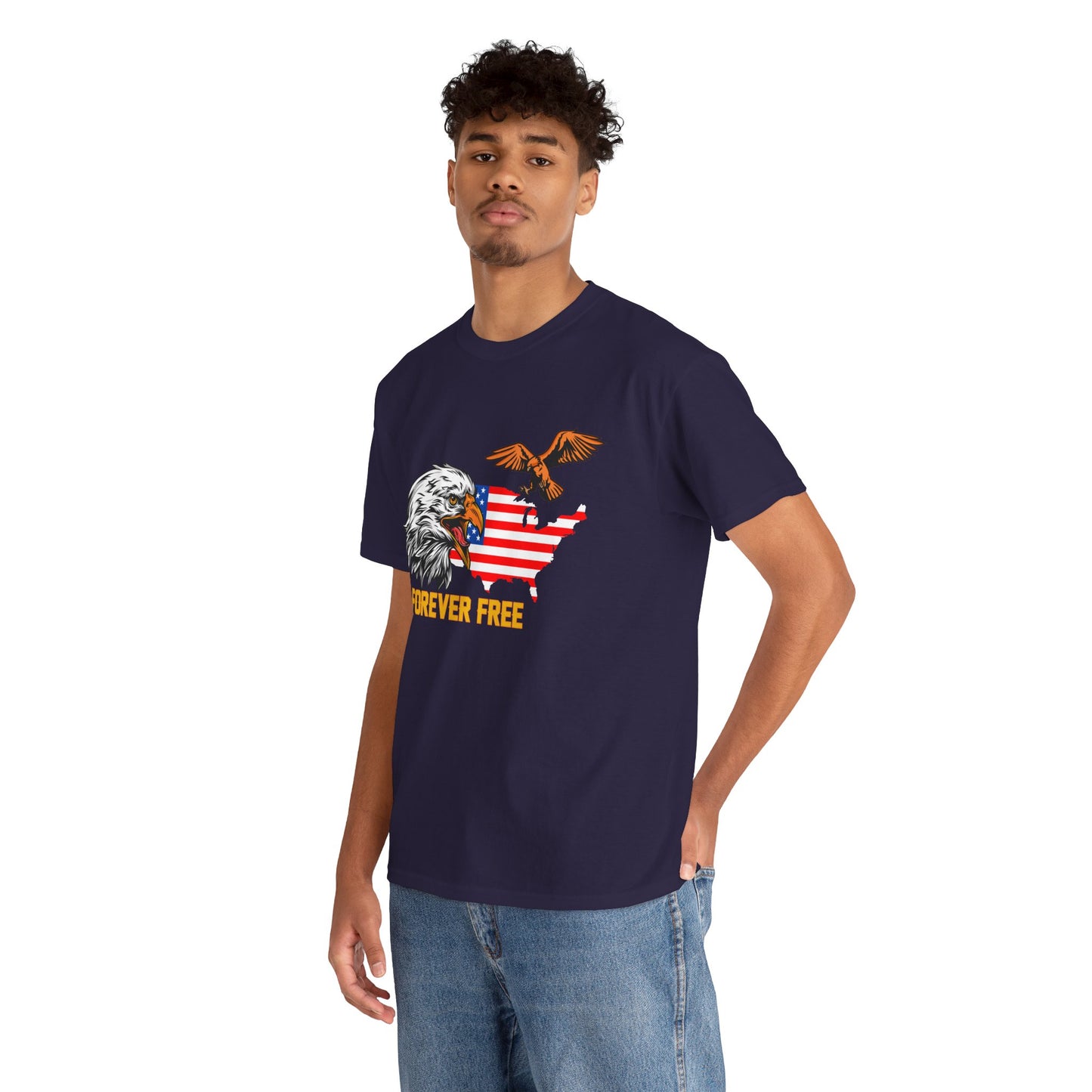 Unisex Heavy Cotton Tee with "Forever Free" Design - Perfect for Patriotic Events, July 4th Celebrations, Gifts, Summer Wear, Casual Outfits - 13692