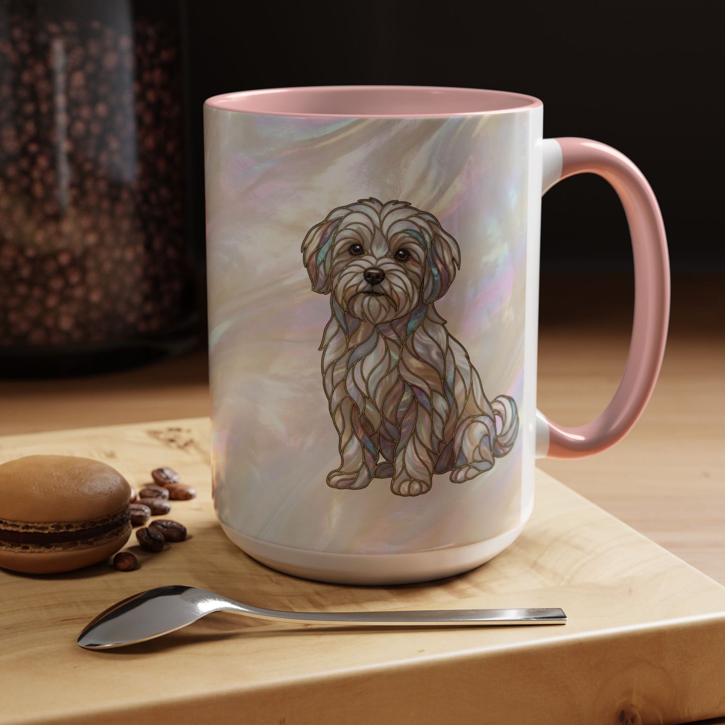 Maltese Dog Accent Coffee Mug – Stained Glass Design 11/15oz - 14642