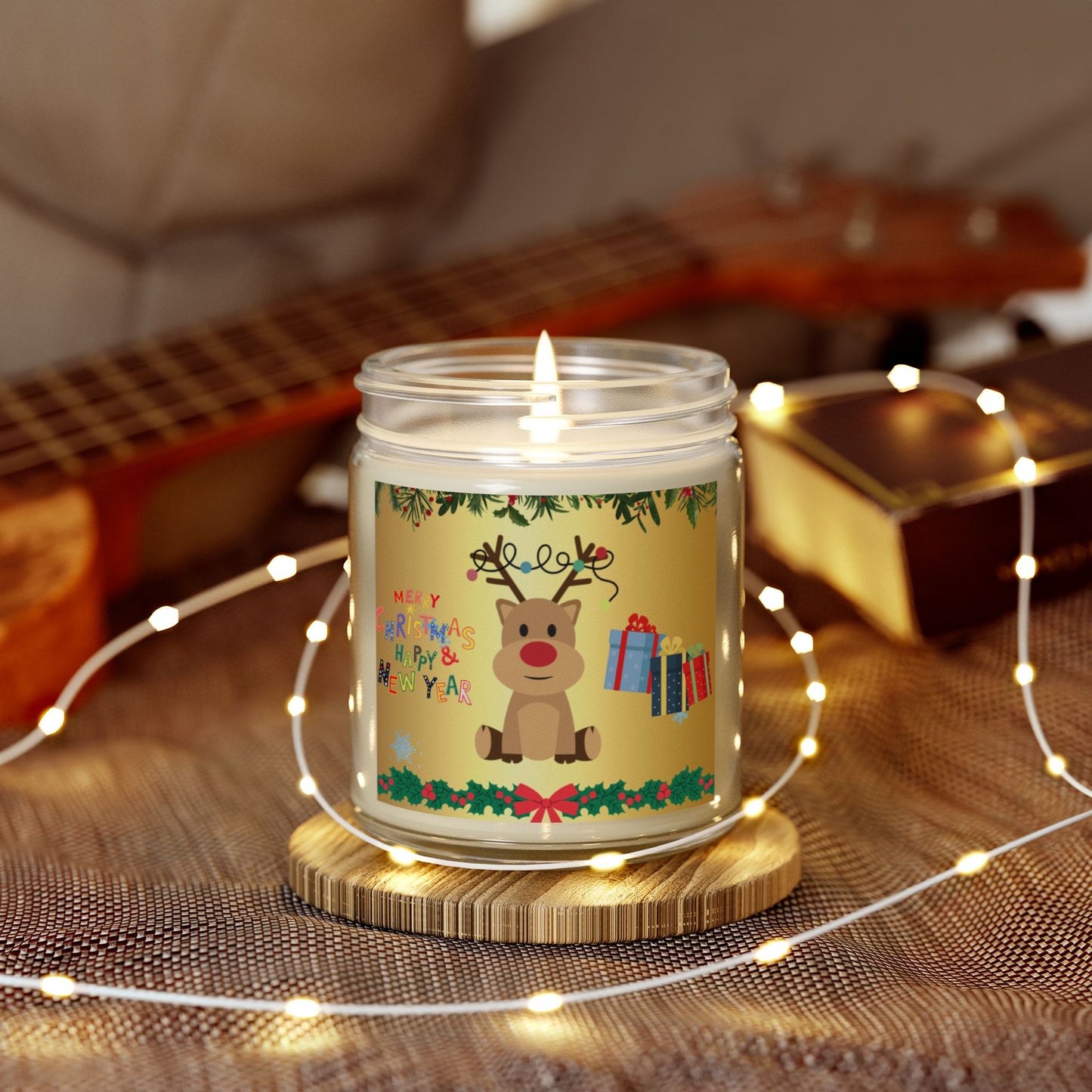 Christmas, Deer - Scented Candles, Coconut Apricot Wax (4oz, 9oz)