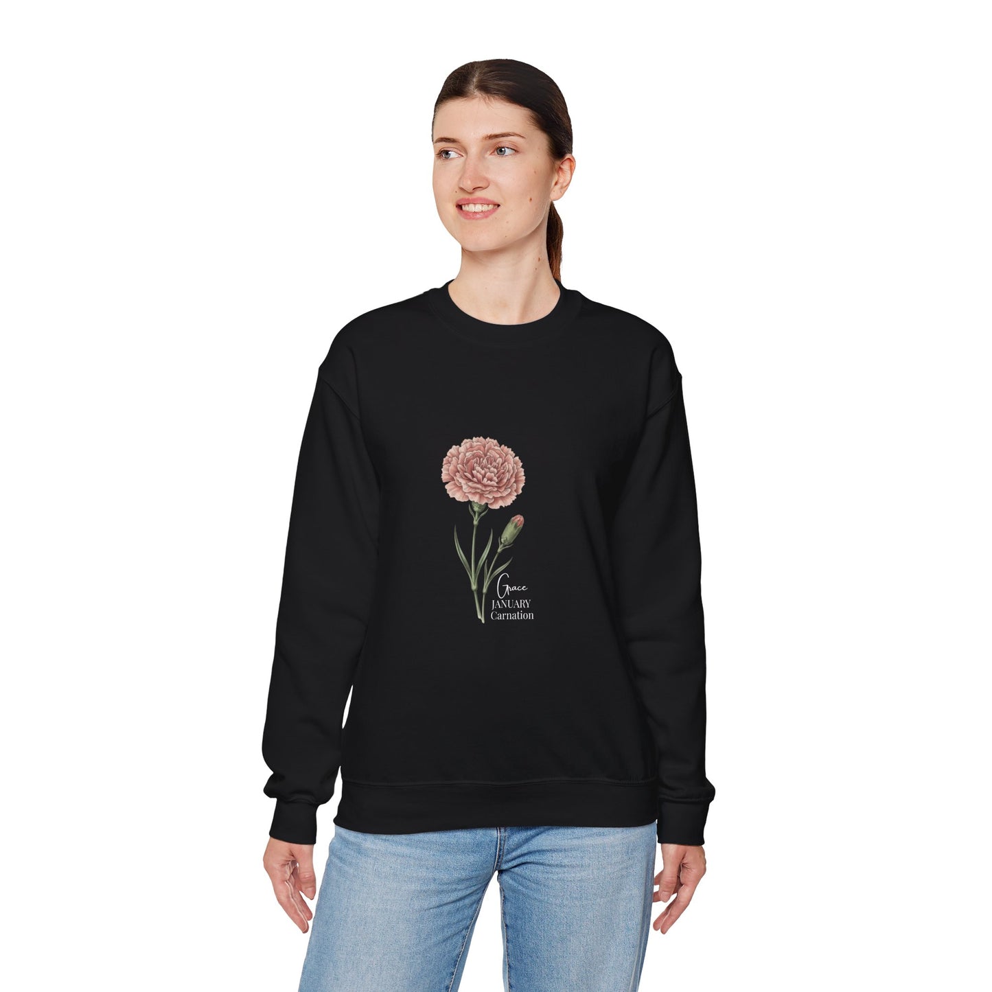 January Carnation Crewneck Sweatshirt — Customizable - 14673