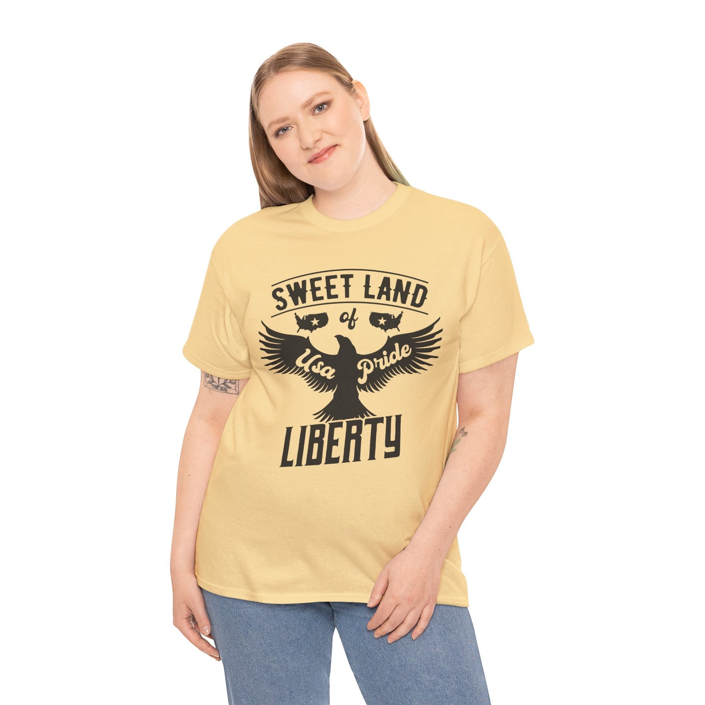 Sweet Land of Liberty Design, Unisex Heavy Cotton Tee: Patriotic T-shirt, Gift for Freedom Lovers, Casual Wear, Independence Day Shirt - 13492